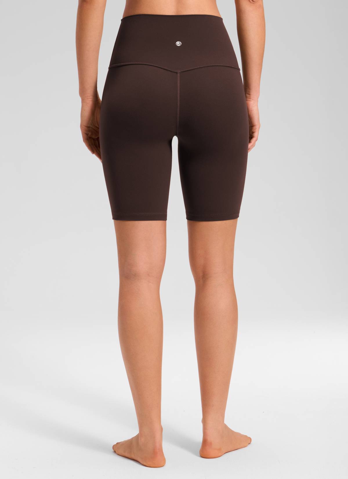CRZ YOGA Women's Yoga High Rise Butterluxe Long Biker Shorts 8'' Hot Fudge Brown @model_info:Larissa