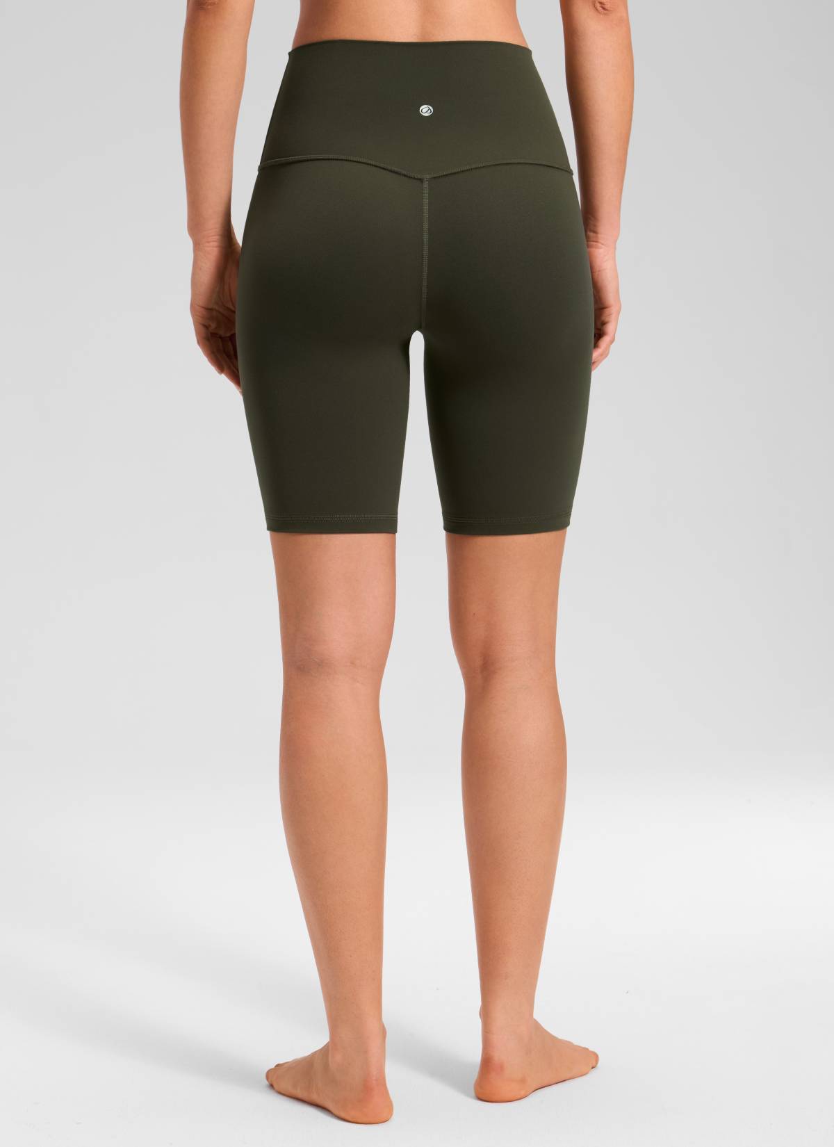 CRZ YOGA Women's Yoga High Rise Butterluxe Long Biker Shorts 8'' Olive Green