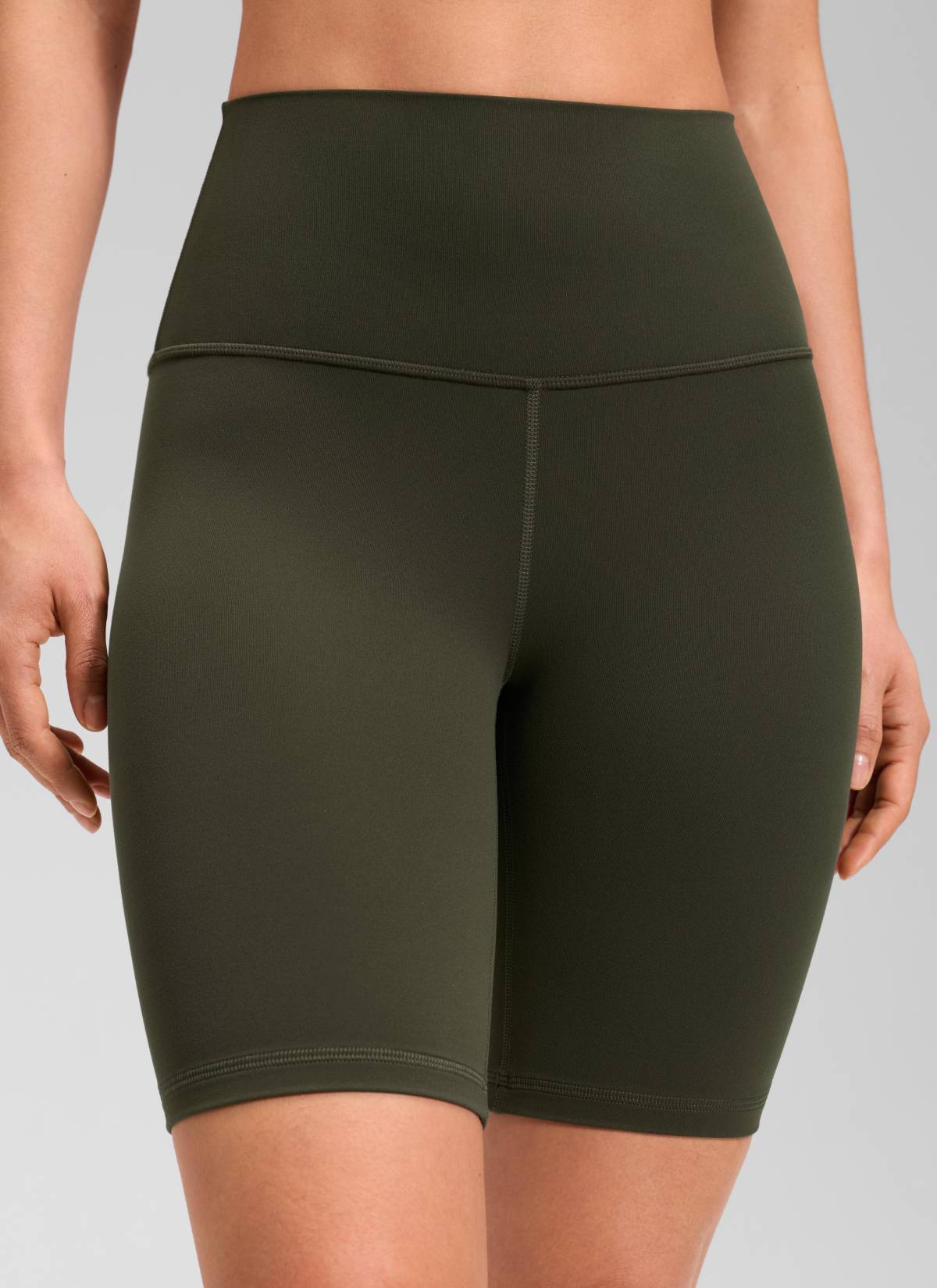 CRZ YOGA Women's Yoga High Rise Butterluxe Long Biker Shorts 8'' Olive Green