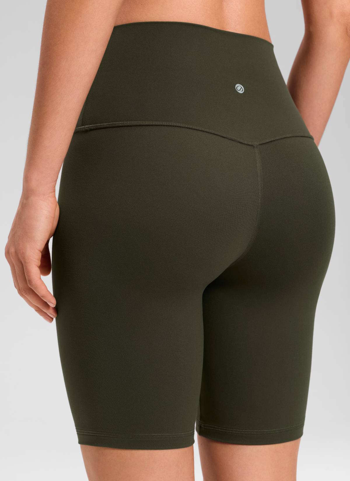 CRZ YOGA Women's Yoga High Rise Butterluxe Long Biker Shorts 8'' Olive Green