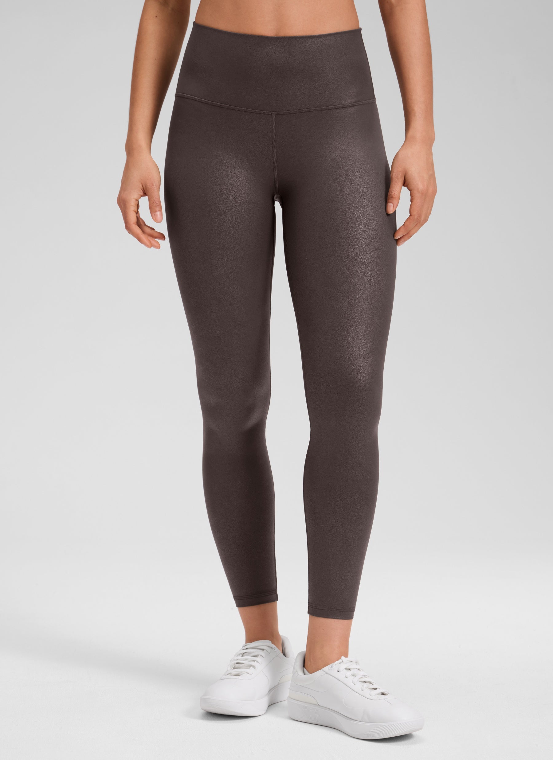 CRZ YOGA Women Butterluxe Matte Faux Leather Leggings 25'' Hot Fudge Brown Foil Pattern