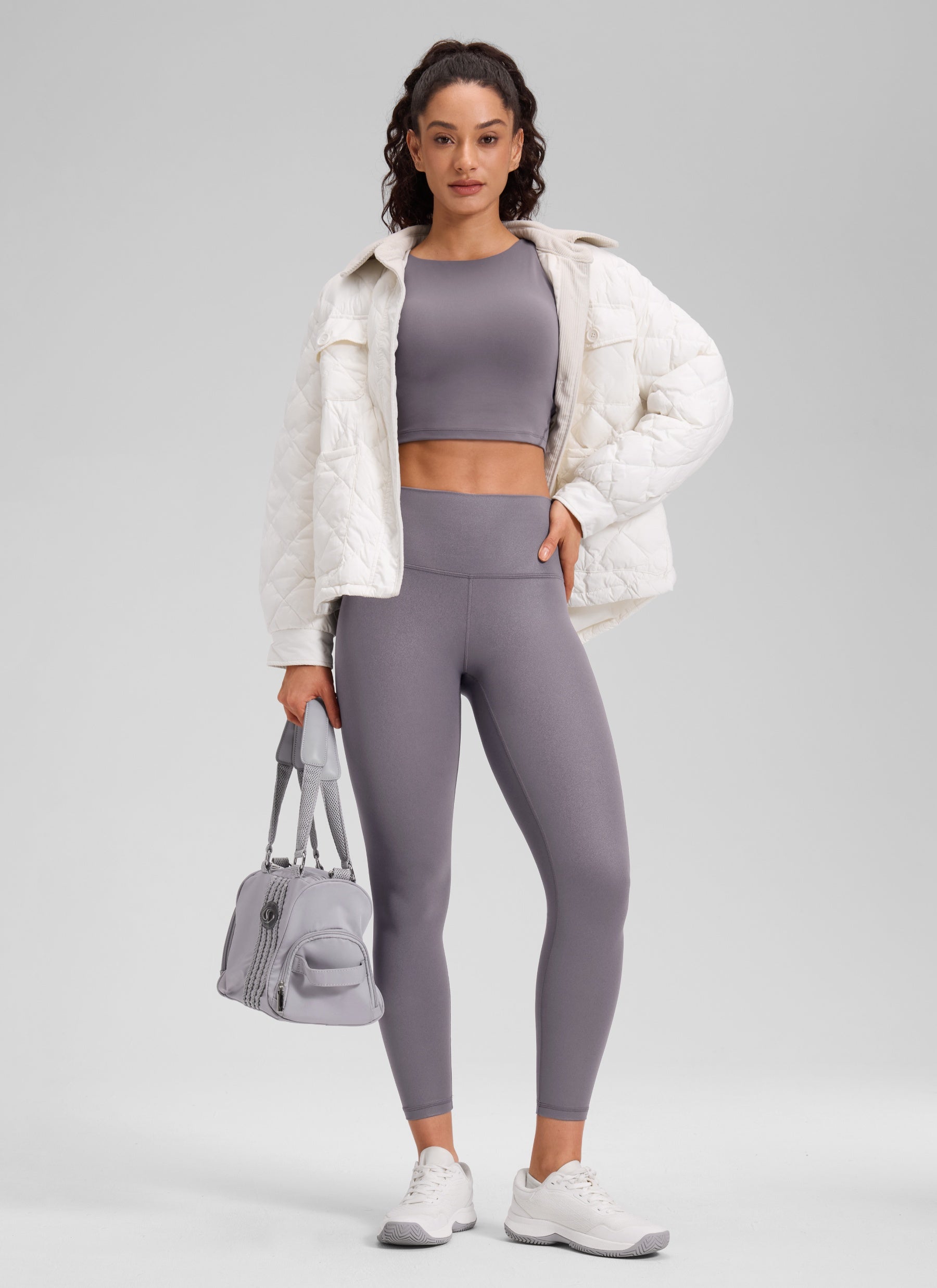 CRZ YOGA Women Butterluxe Matte Faux Leather Leggings 25'' Tornado Grey Classic Pattern