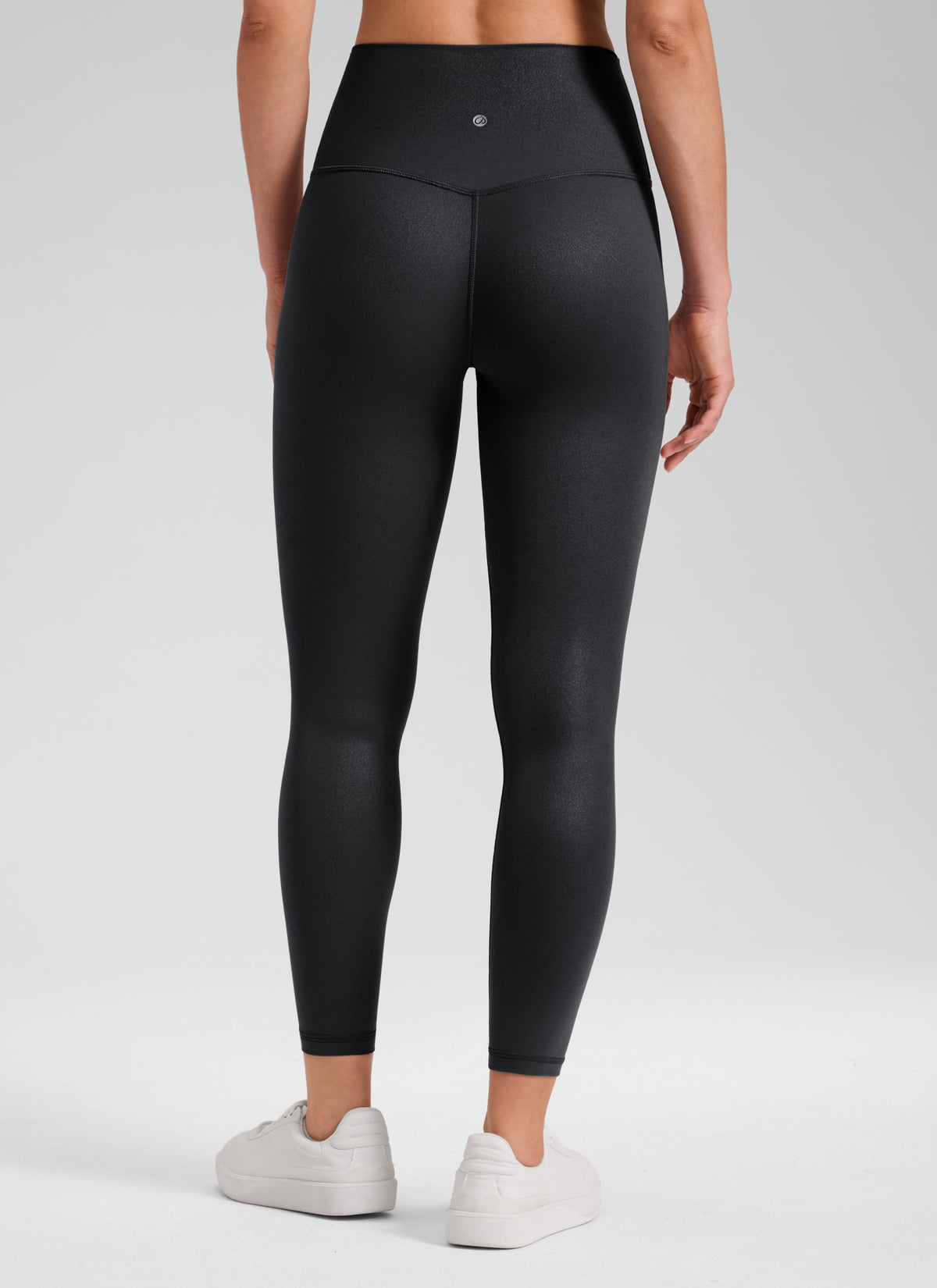 CRZ YOGA Women Butterluxe Matte Faux Leather Leggings 25'' Black Foil Pattern @model_info:Larissa