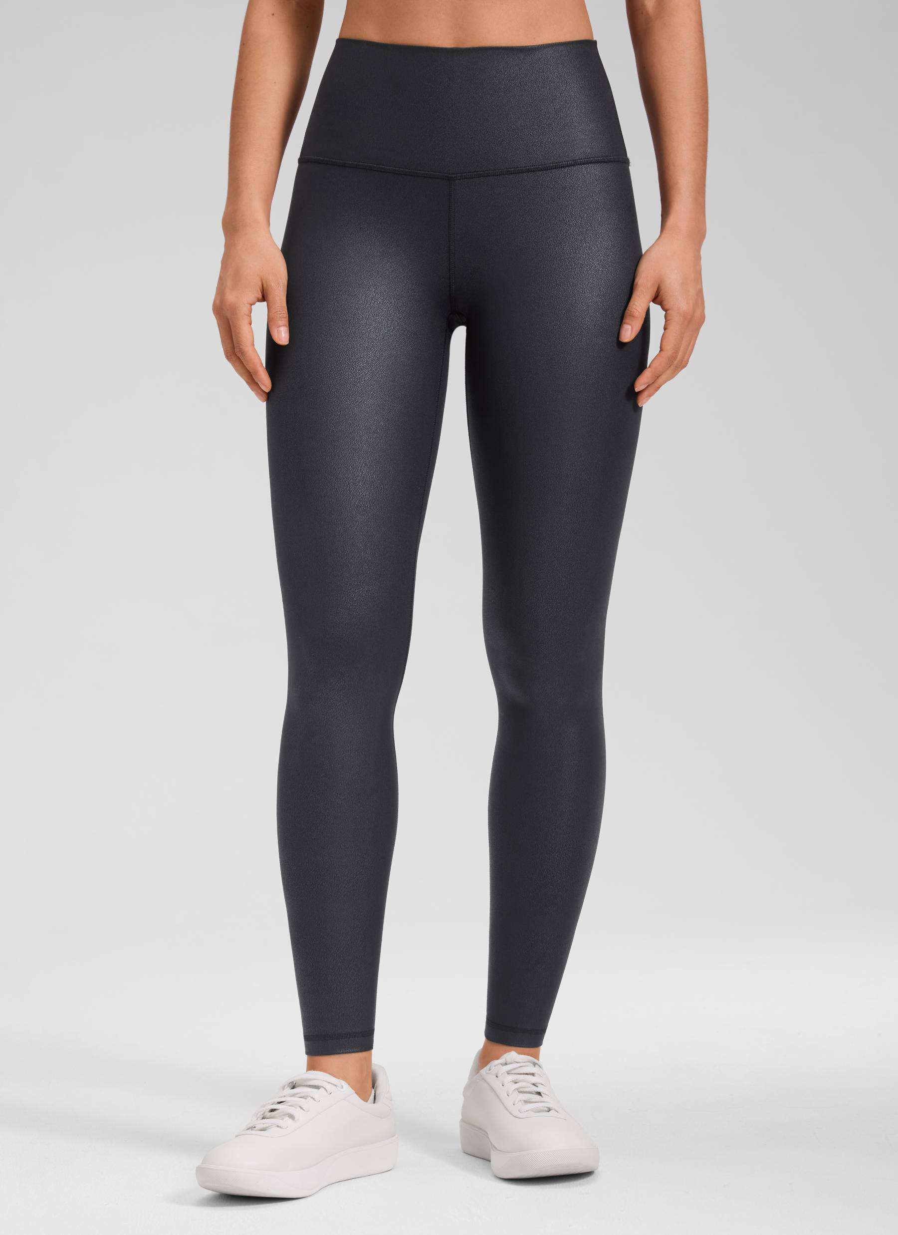 CRZ YOGA Women Butterluxe Matte Faux Leather Leggings 28' Black Foil Pattern