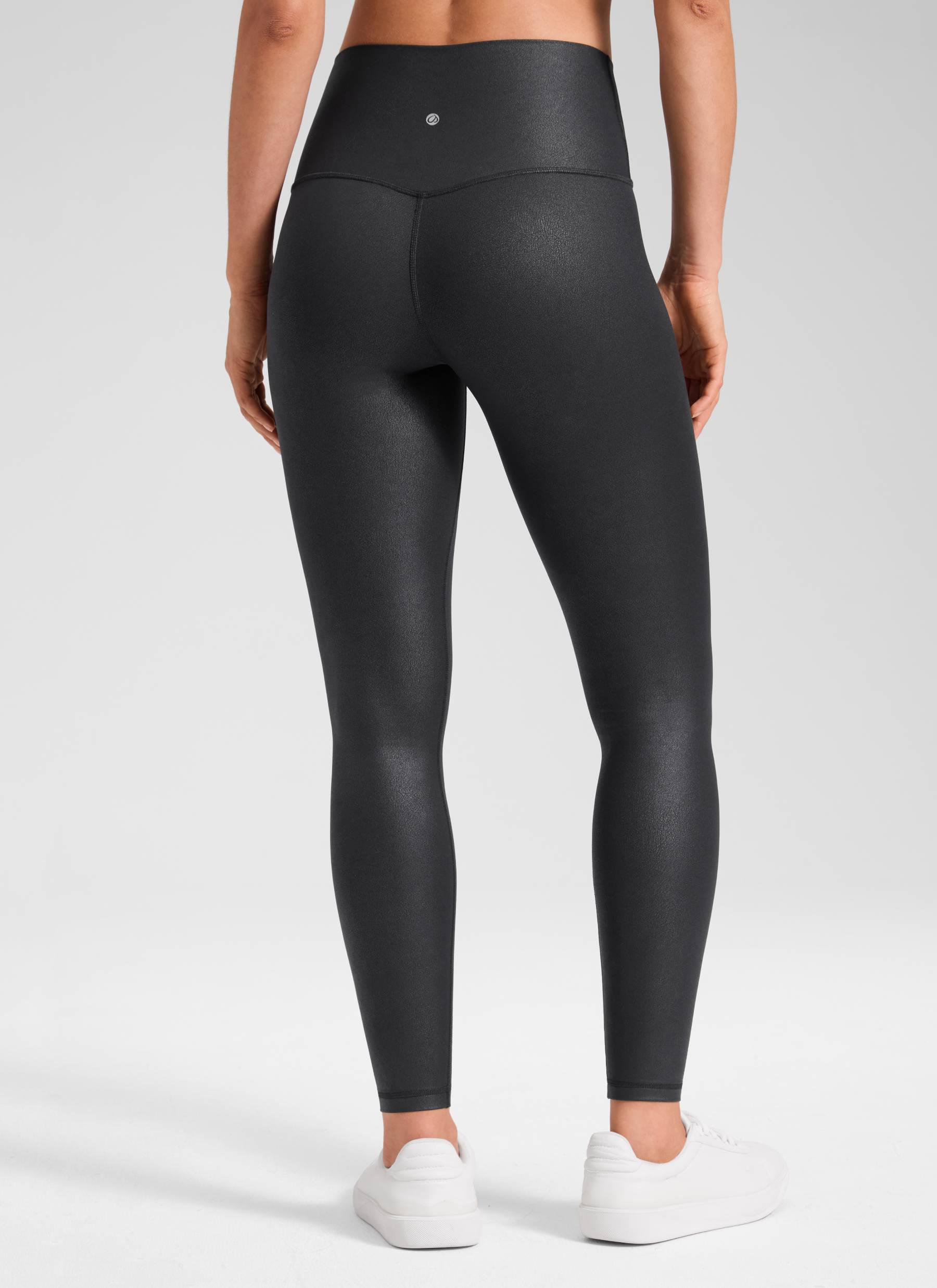 CRZ YOGA Women Butterluxe Matte Faux Leather Leggings 28' Black Foil Pattern