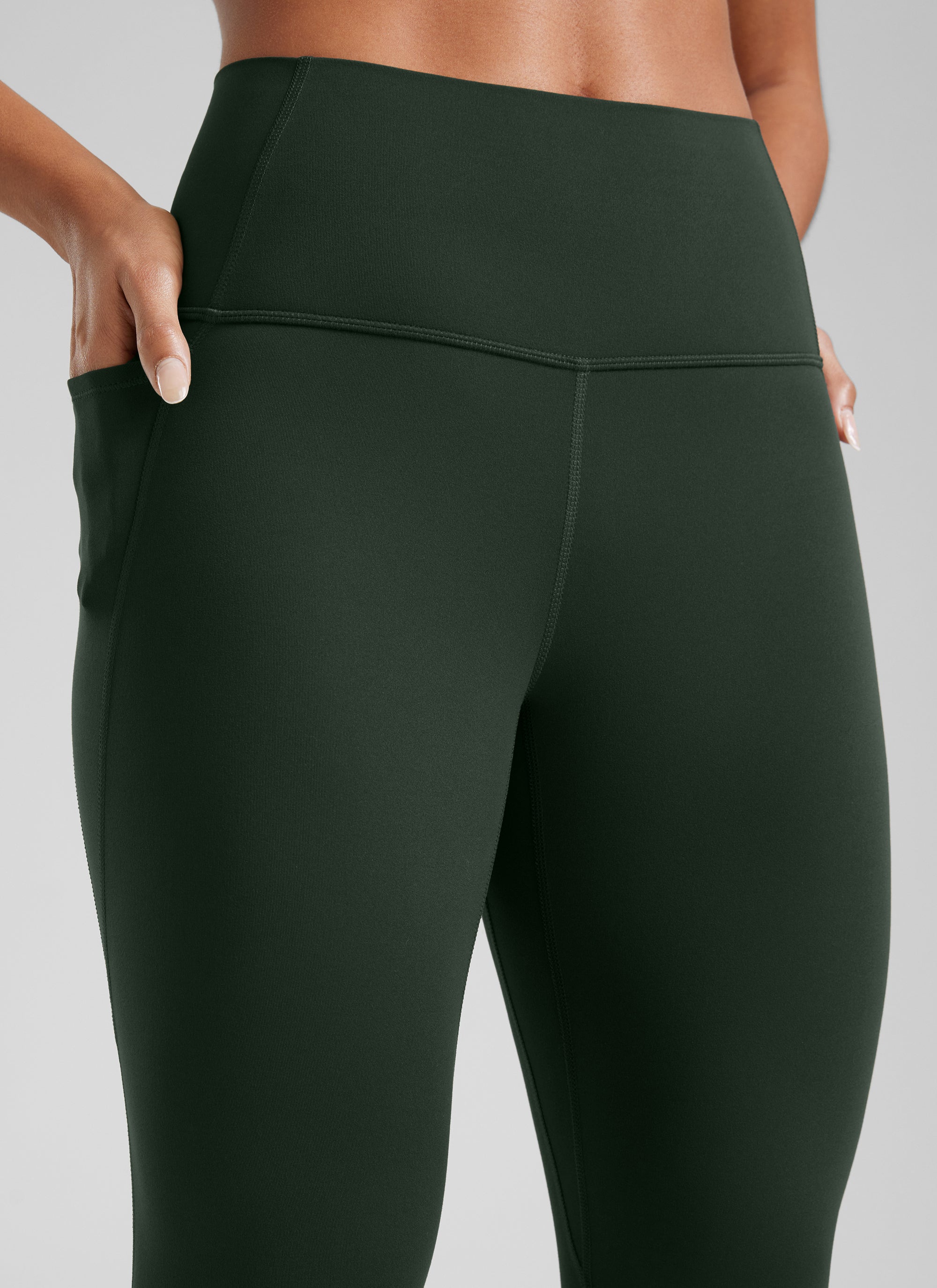 CRZ YOGA – טייץ יוגה לנשים בסגנון "יוגה לאונג'", גזרה גבוהה, עם כיסים מסוג " Butterluxe ", אורך 25 אינץ', בצבע ירוק "Legend"