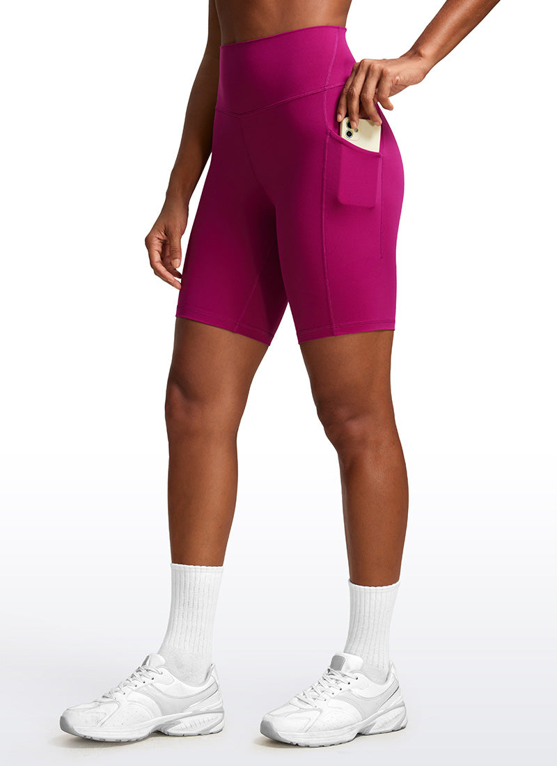 CRZ YOGA Women's Yoga High Rise Biker Butterluxe Pockets Shorts 8'' Magenta Purple