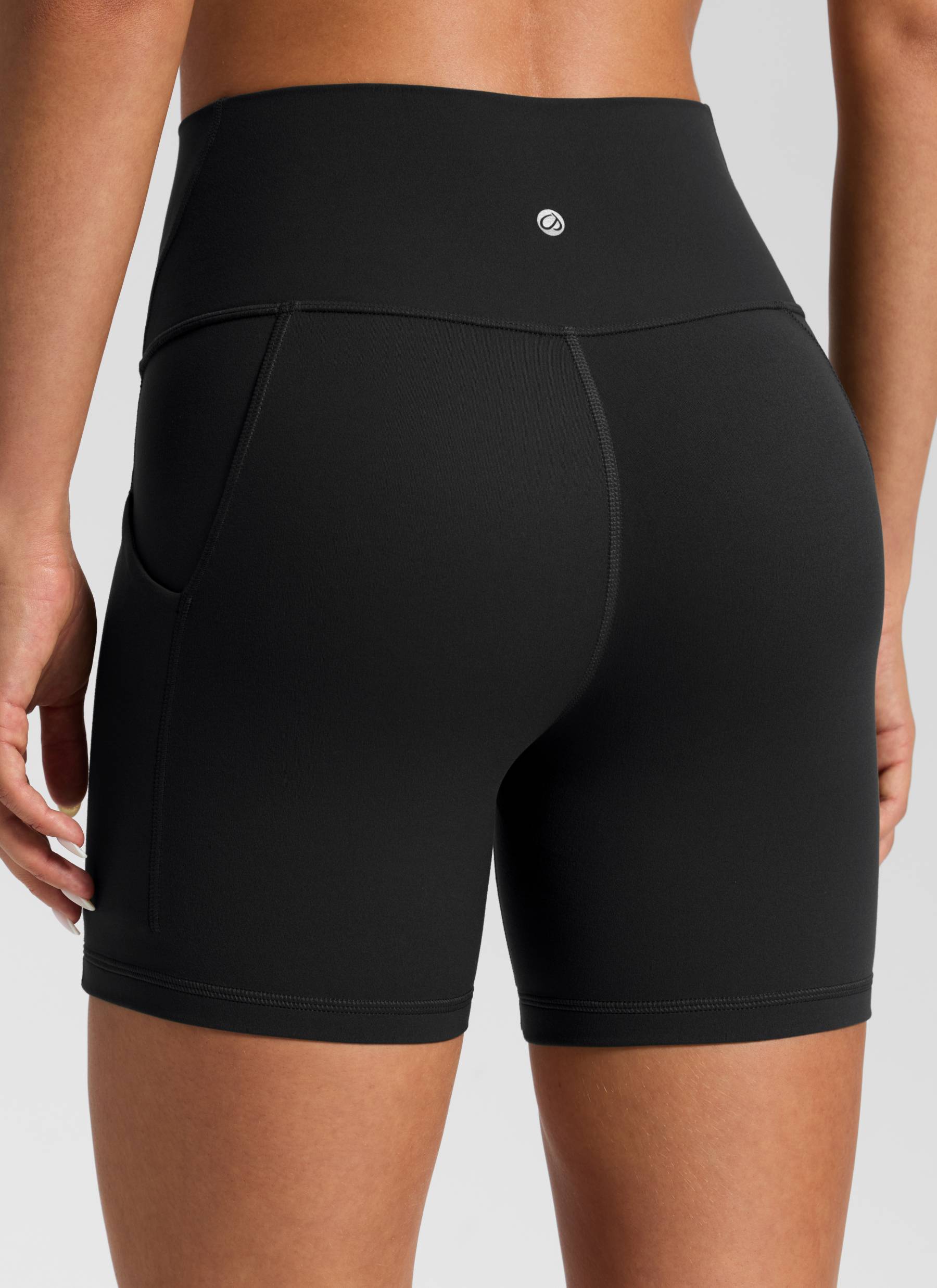 CRZ YOGA Women's Yoga High Rise Biker Butterluxe Pockets Shorts 5'' Black @model_info:Isidora