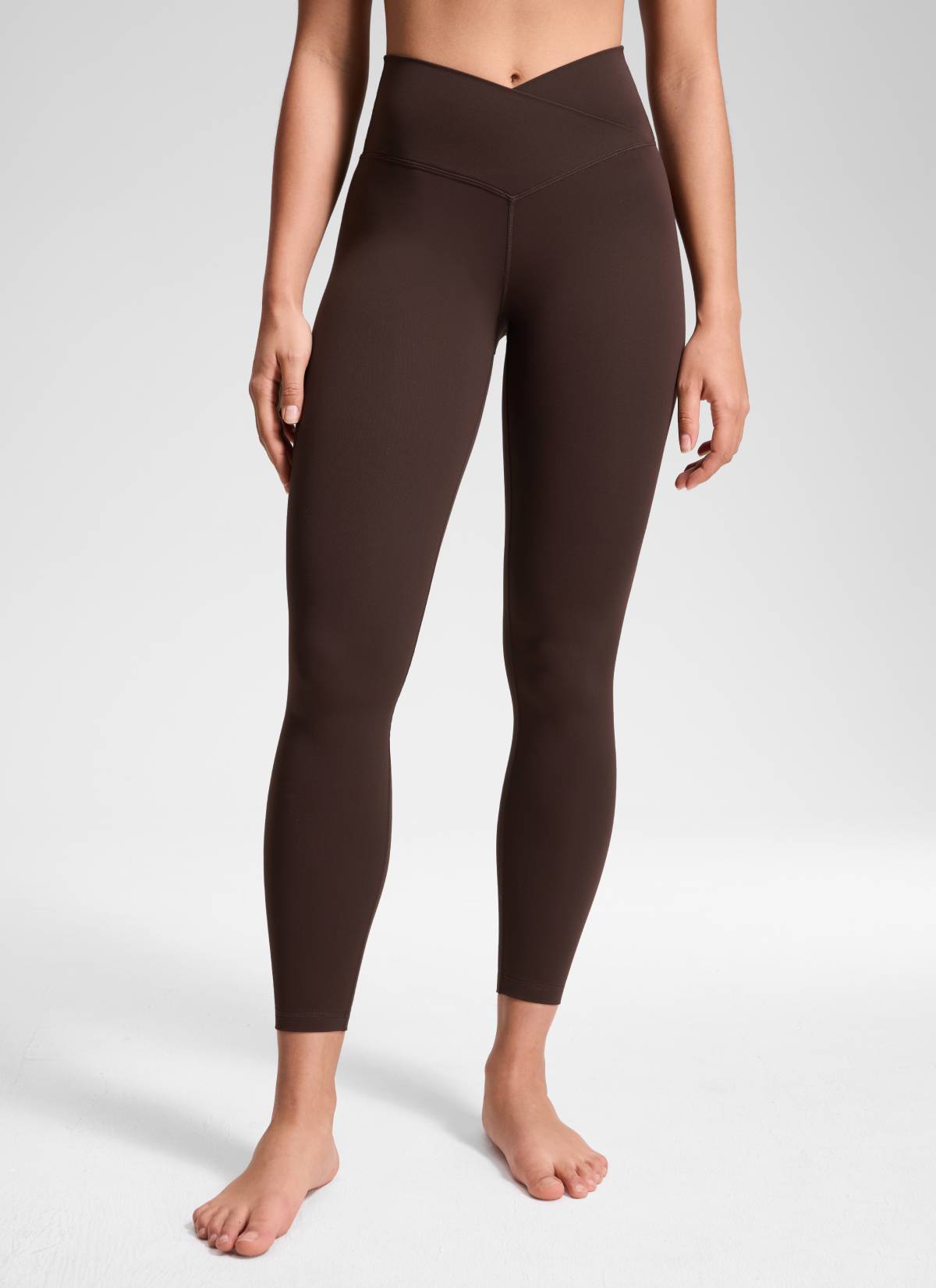 CRZ YOGA Women's High Rise Butterluxe Yoga Leggings 25'' V Cross Waist Hot Fudge Brown