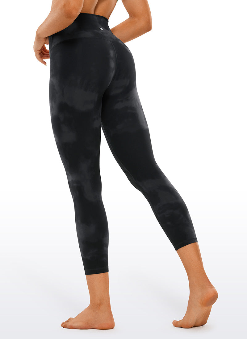CRZ YOGA Women's High Rise Butterluxe V Cross Waist Capris Leggings 23'' Black Tie Dye Flowers