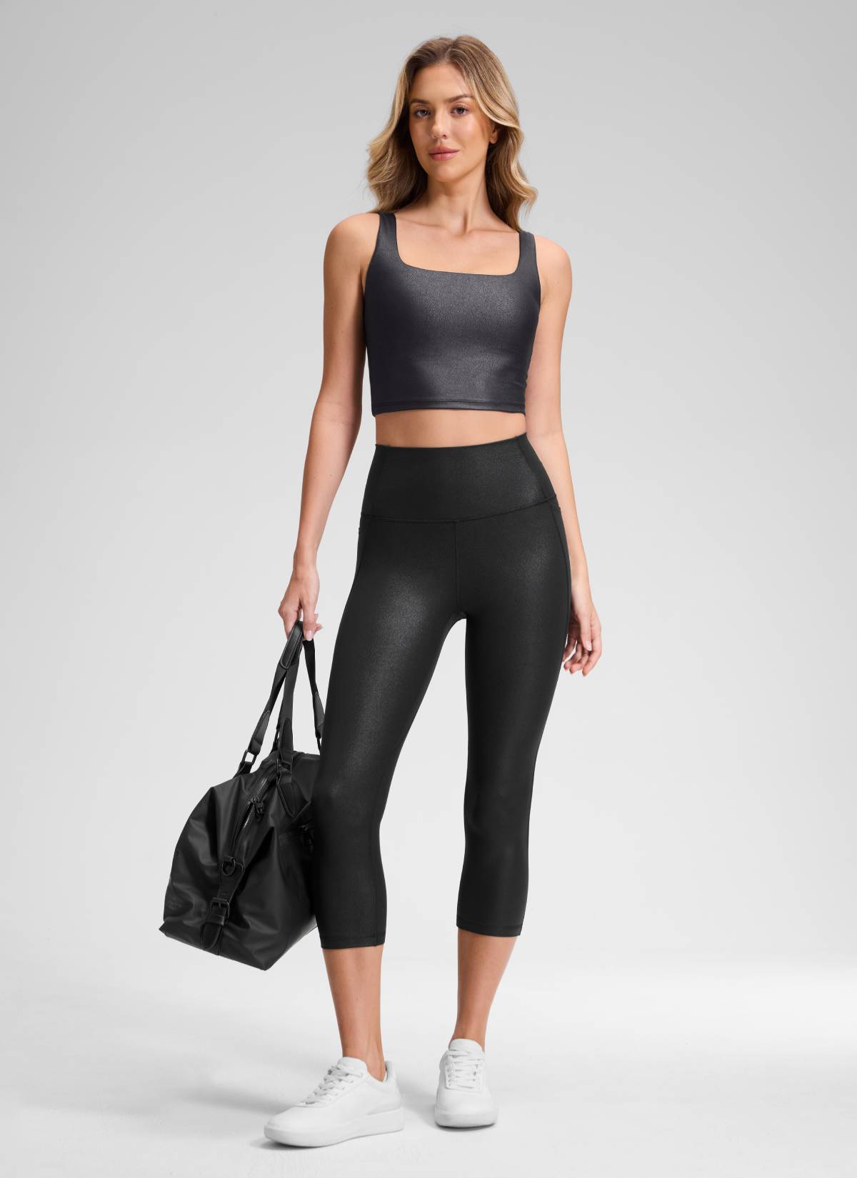 CRZ YOGA Women's Yoga High Rise Butterluxe Capri with Pockets 21'' Black Classic Leather