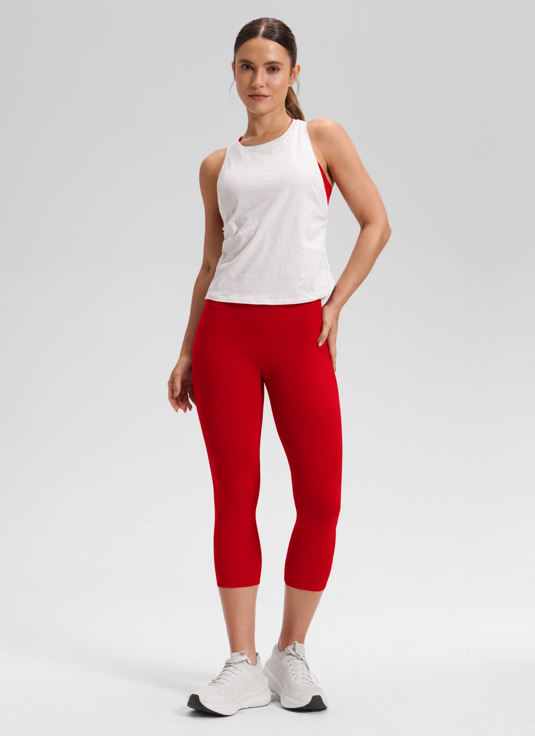 CRZ YOGA Women's Yoga High Rise Butterluxe Capri with Pockets 21'' Red Chili