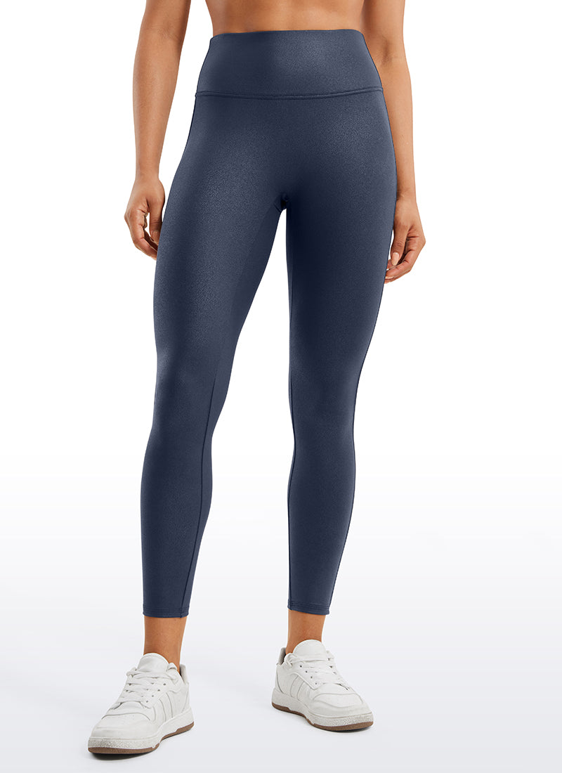CRZ YOGA Women Butterluxe Matte Faux Leather No Front Seam Leggings 25'' Real Navy Foil Pattern @model_info:Amanda