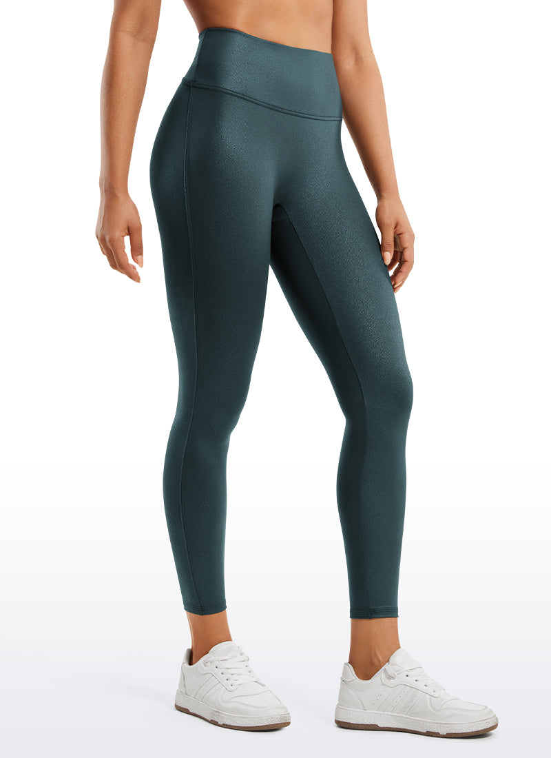 CRZ YOGA Women Butterluxe Matte Faux Leather No Front Seam Leggings 25'' Forest Dark Green Foil Pattern @model_info:Amanda