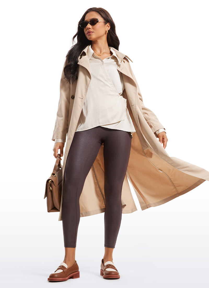 CRZ YOGA Women Butterluxe Matte Faux Leather No Front Seam Leggings 25'' Hot Fudge Brown Foil Pattern