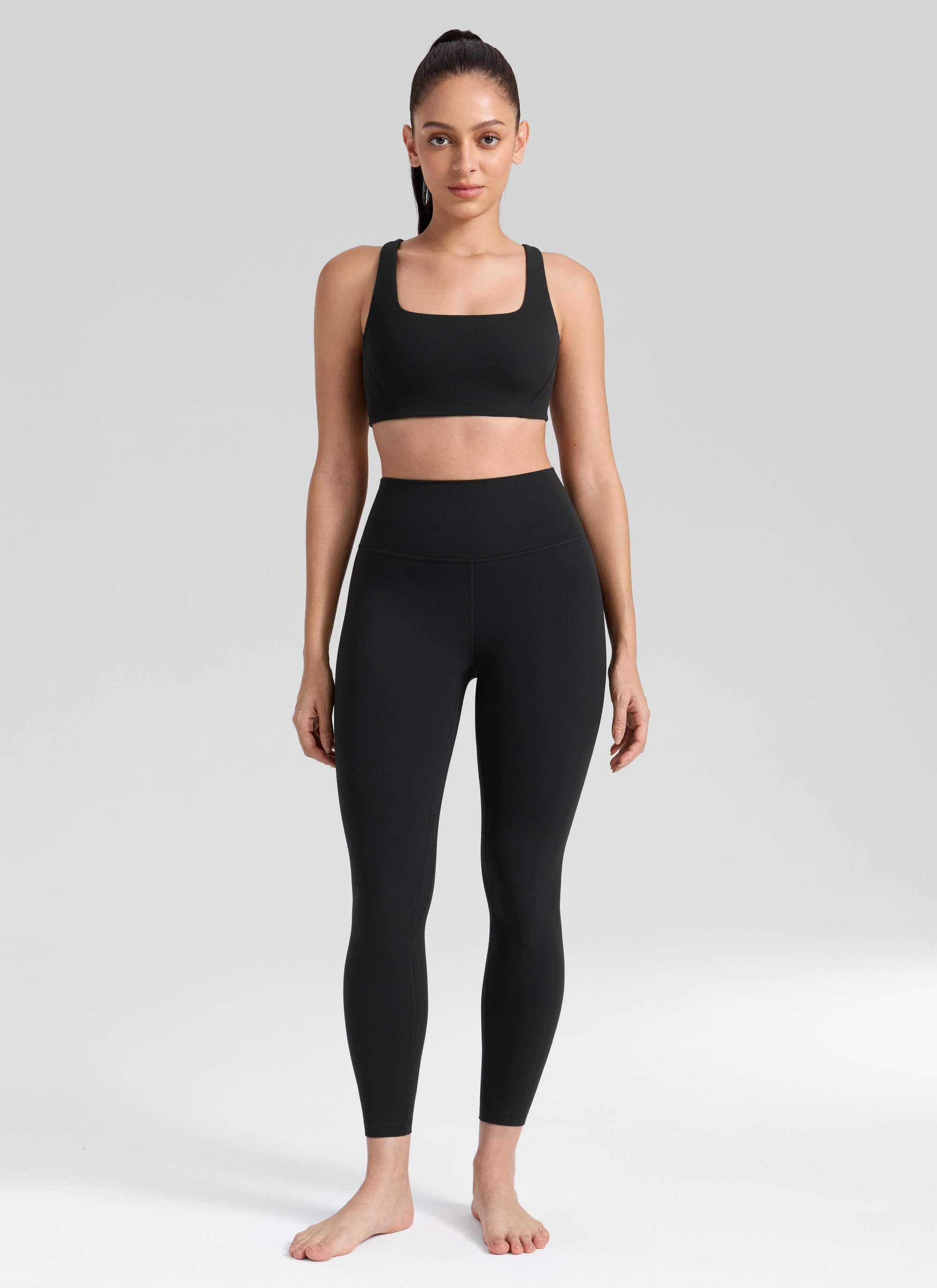 CRZ YOGA – טייץ יוגה לנשים לאימון, בגזרה גבוהה, עם רצועת מותן " Butterlift ", 25 אינץ', שחור