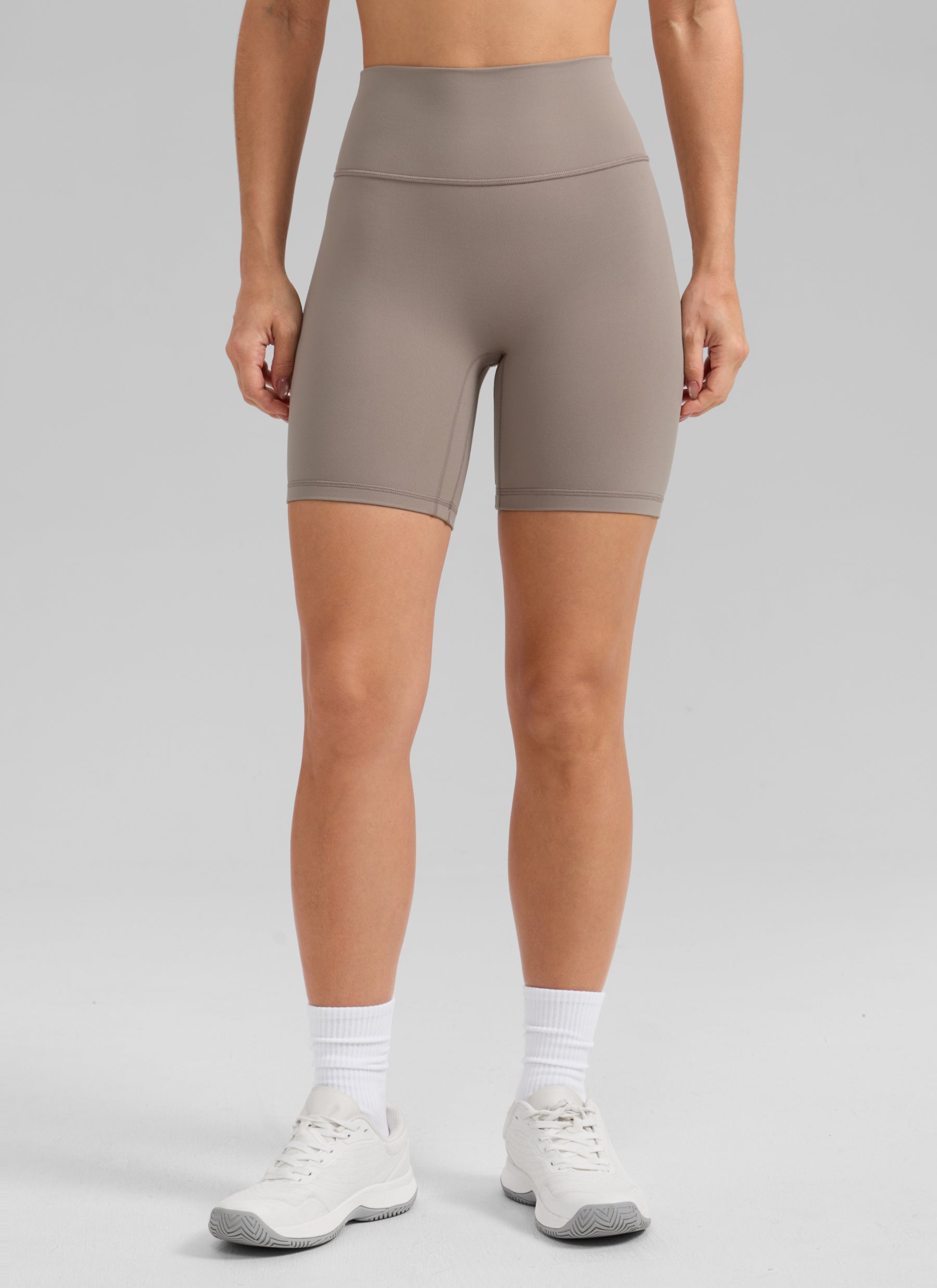 CRZ YOGA Butterlift Womens Scrunch Butt Biker Shorts 6'' No Front Seam Creamy Latte