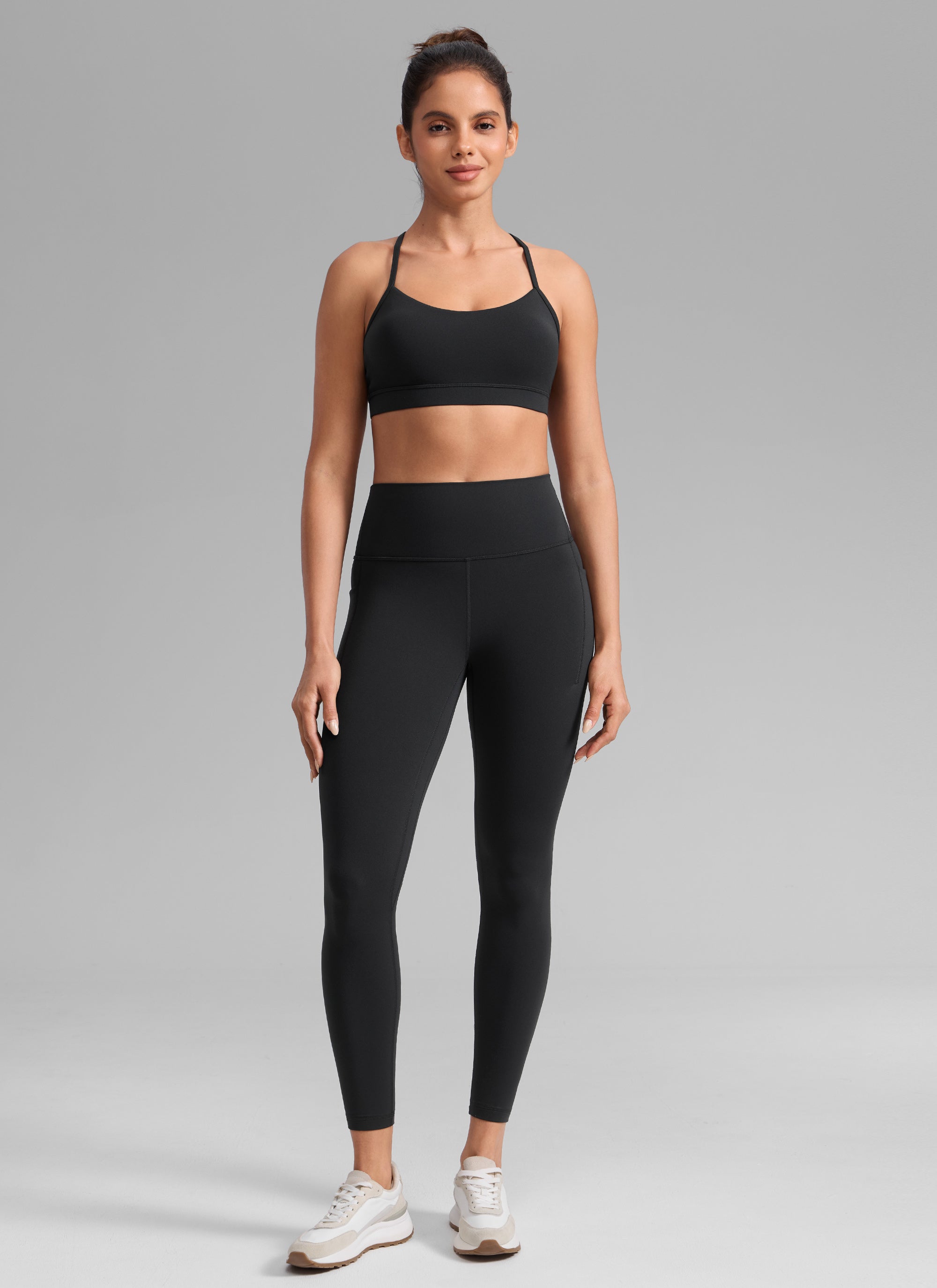 CRZ YOGA Women's Butterlift Workout High Rise Pocket Leggings 25'' Black @model_info:Dany