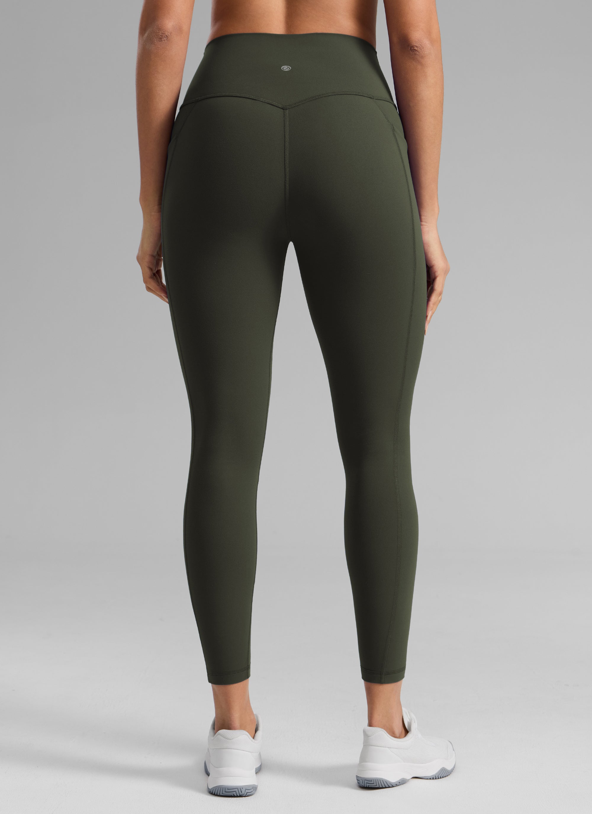 CRZ YOGA Women's Butterlift Workout High Rise Pocket Leggings 25'' Olive Green @model_info:Dany