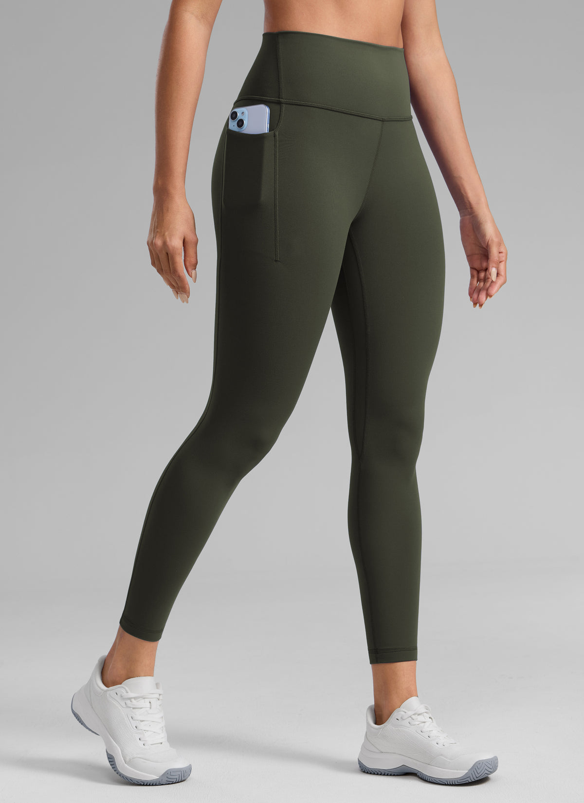 CRZ YOGA Women's Butterlift Workout High Rise Pocket Leggings 25'' Olive Green @model_info:Dany