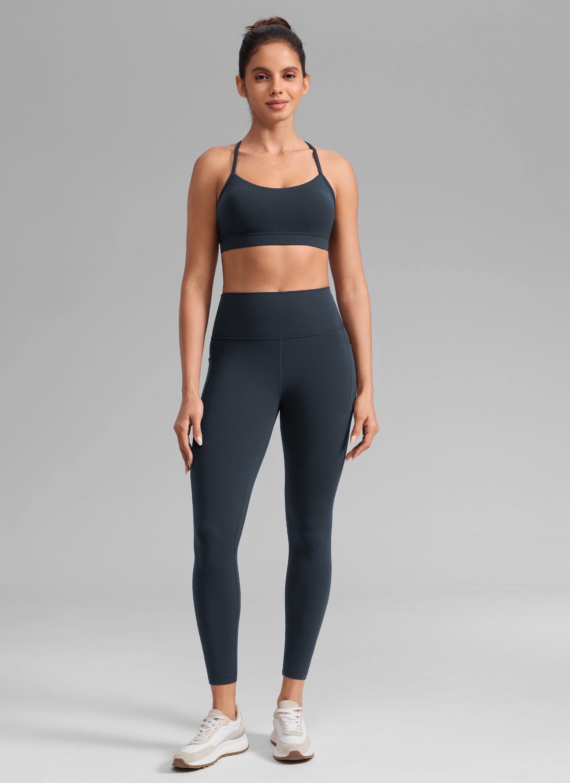 CRZ YOGA Women's Butterlift Workout High Rise Pocket Leggings 25'' True Navy @model_info:Dany