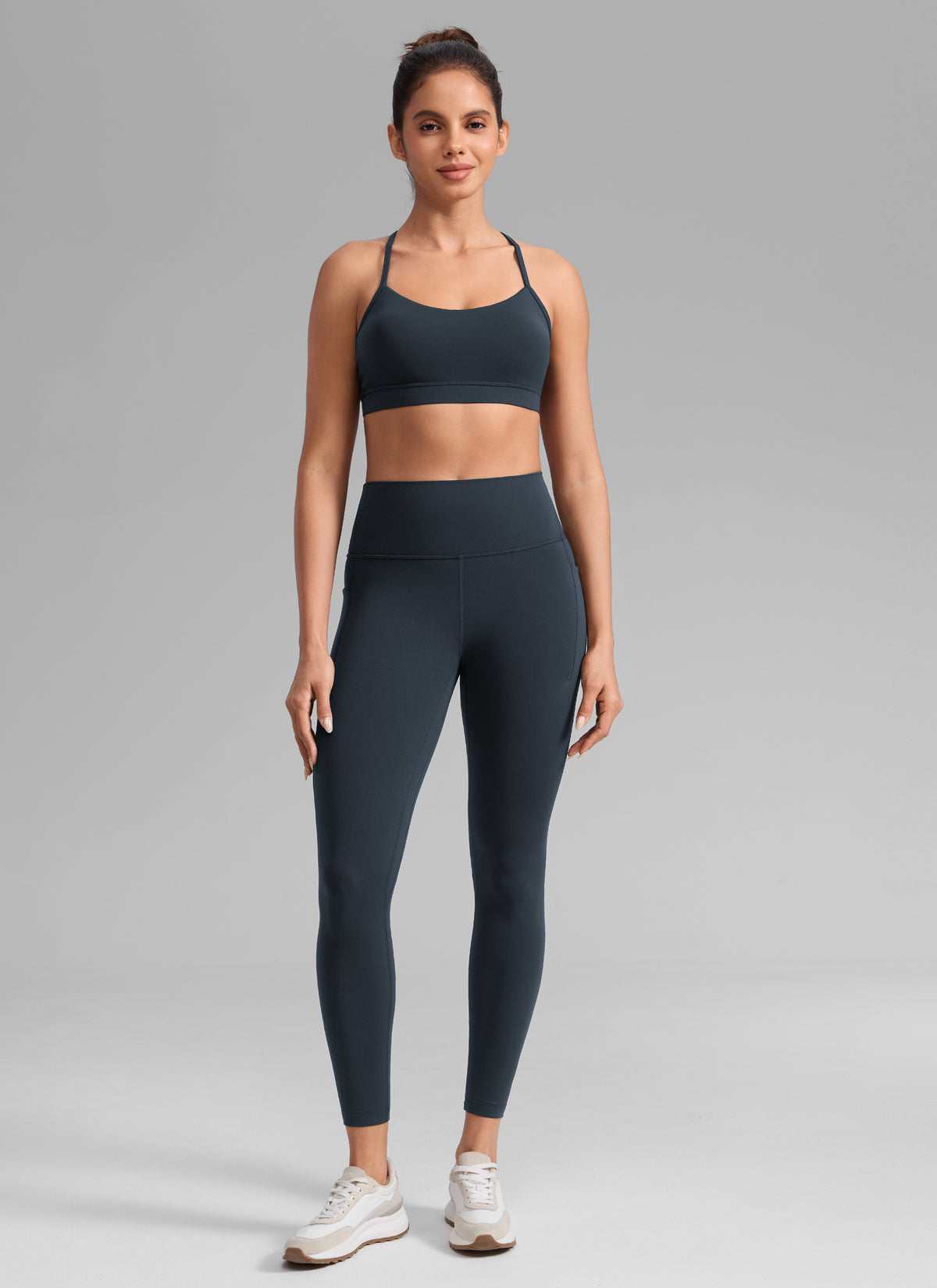 CRZ YOGA Women's Butterlift Workout High Rise Pocket Leggings 25'' True Navy @model_info:Dany