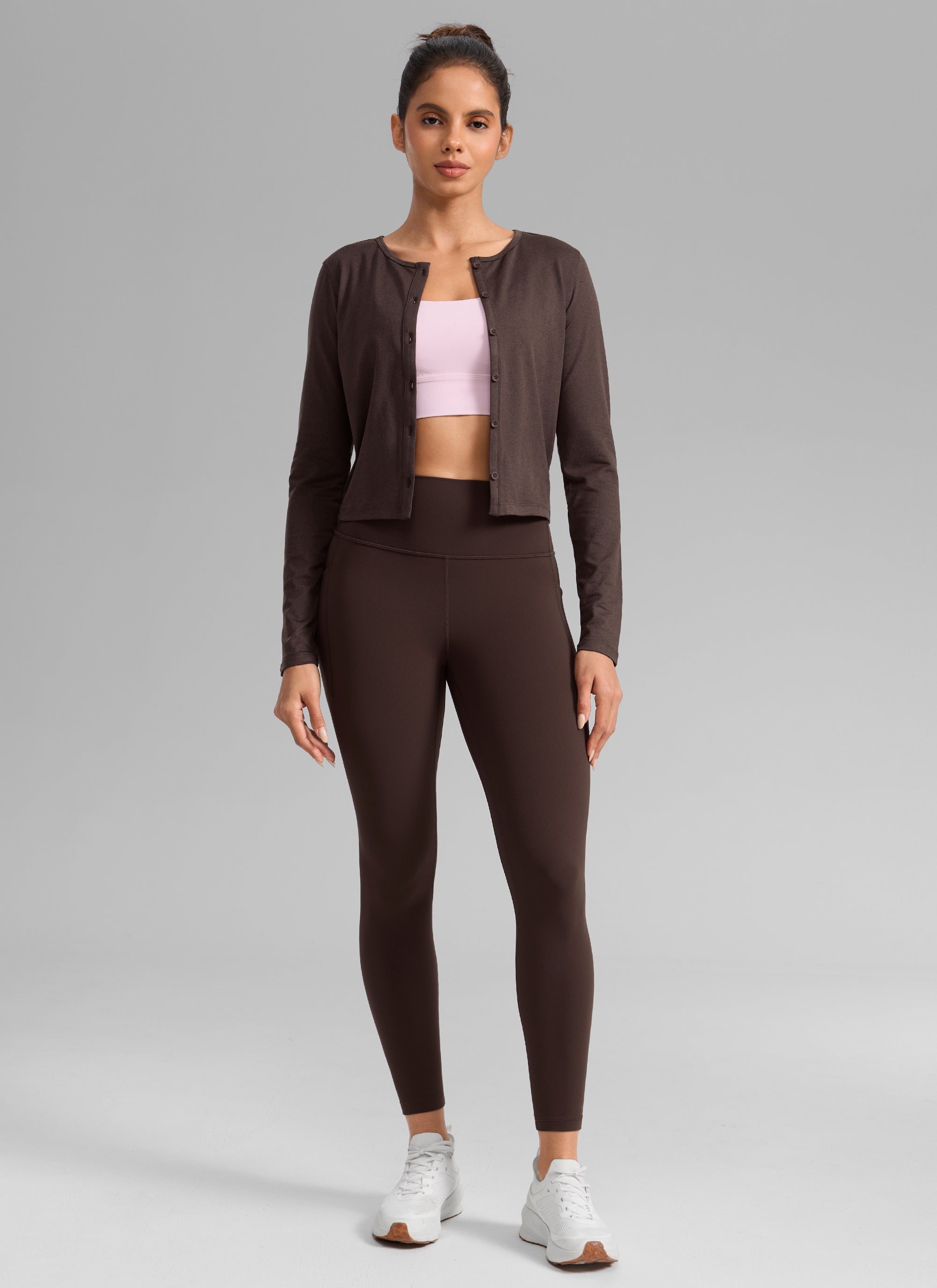 CRZ YOGA Women's Butterlift Workout High Rise Pocket Leggings 25'' Hot Fudge Brown @model_info:Dany