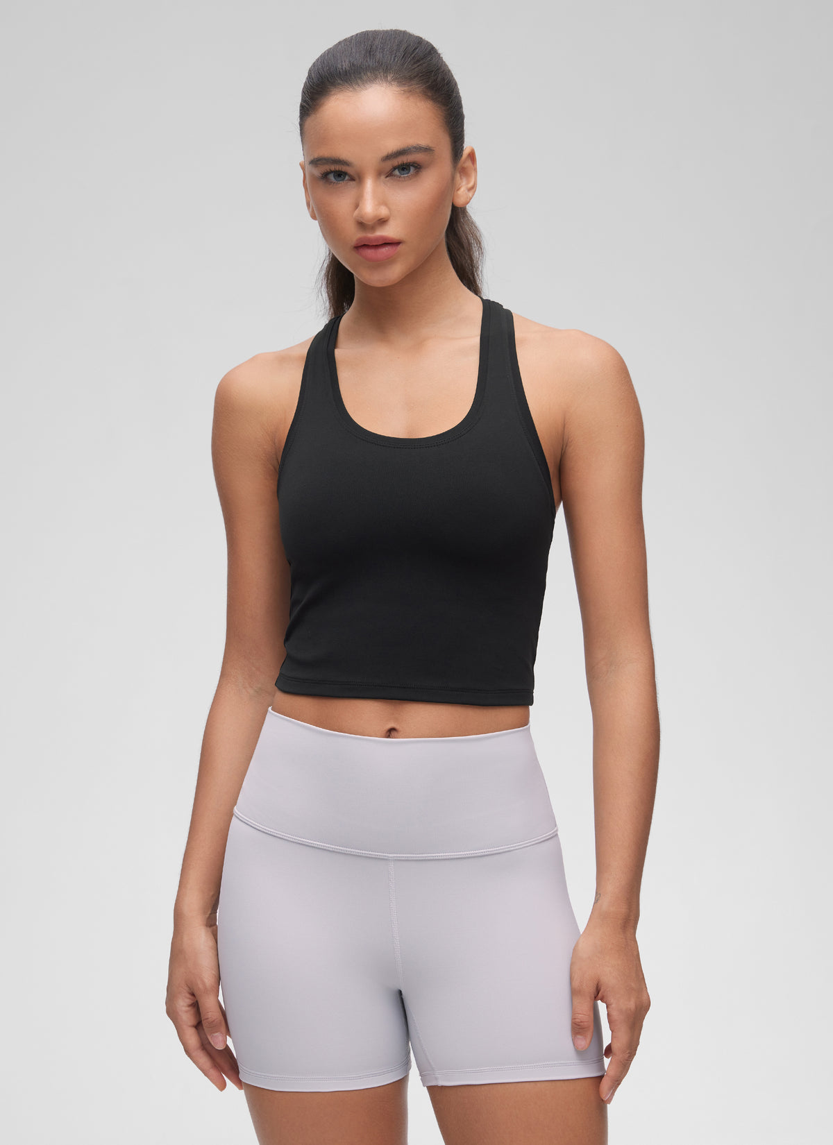CRZ YOGA Women's Butterluxe Scoop Neck Racerback Cropped Lounge Yoga Tank Black @model_info:Winma