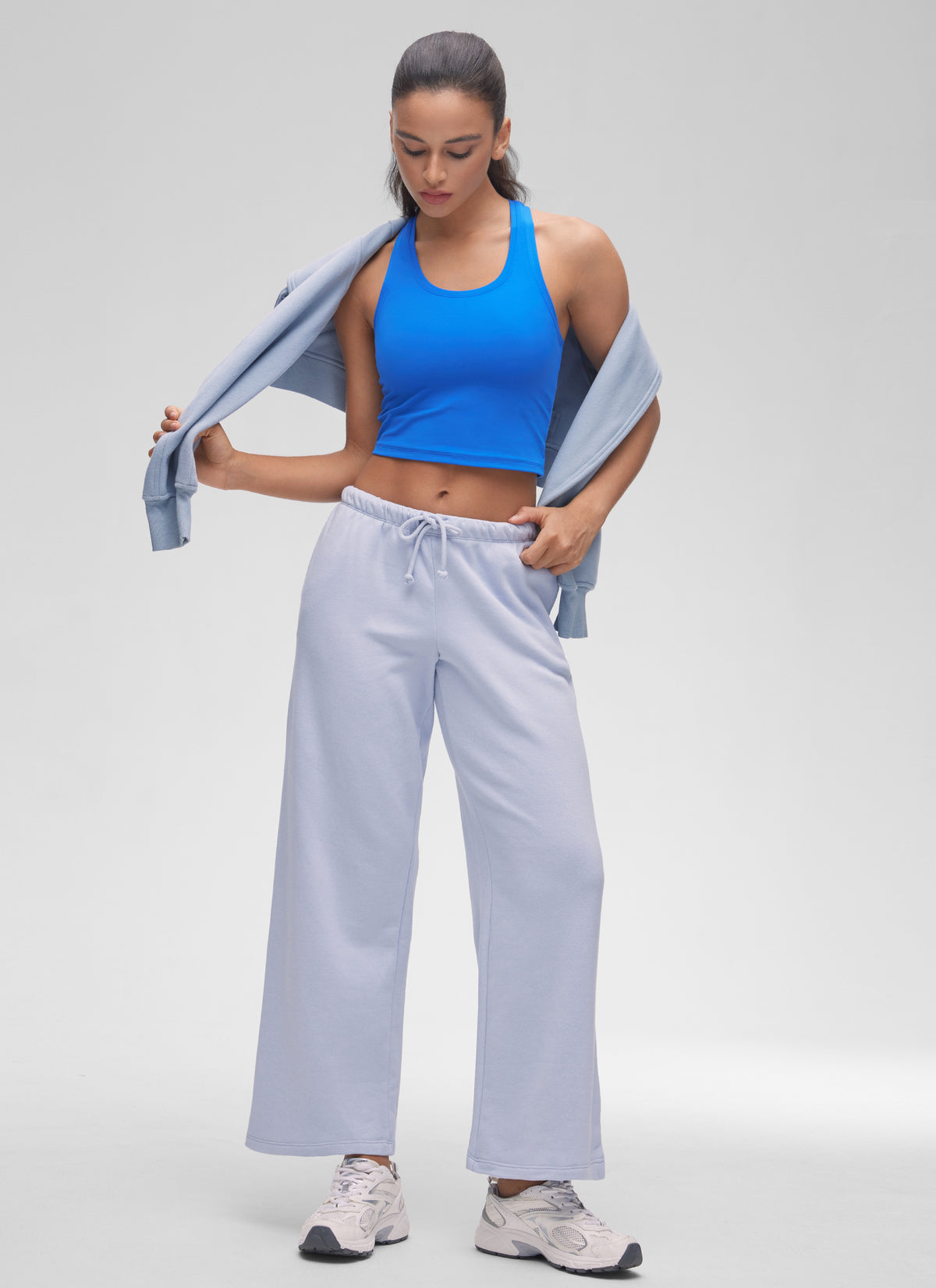 CRZ YOGA Women's Butterluxe Scoop Neck Racerback Cropped Lounge Yoga Tank Sparkle Blue @model_info:Winma