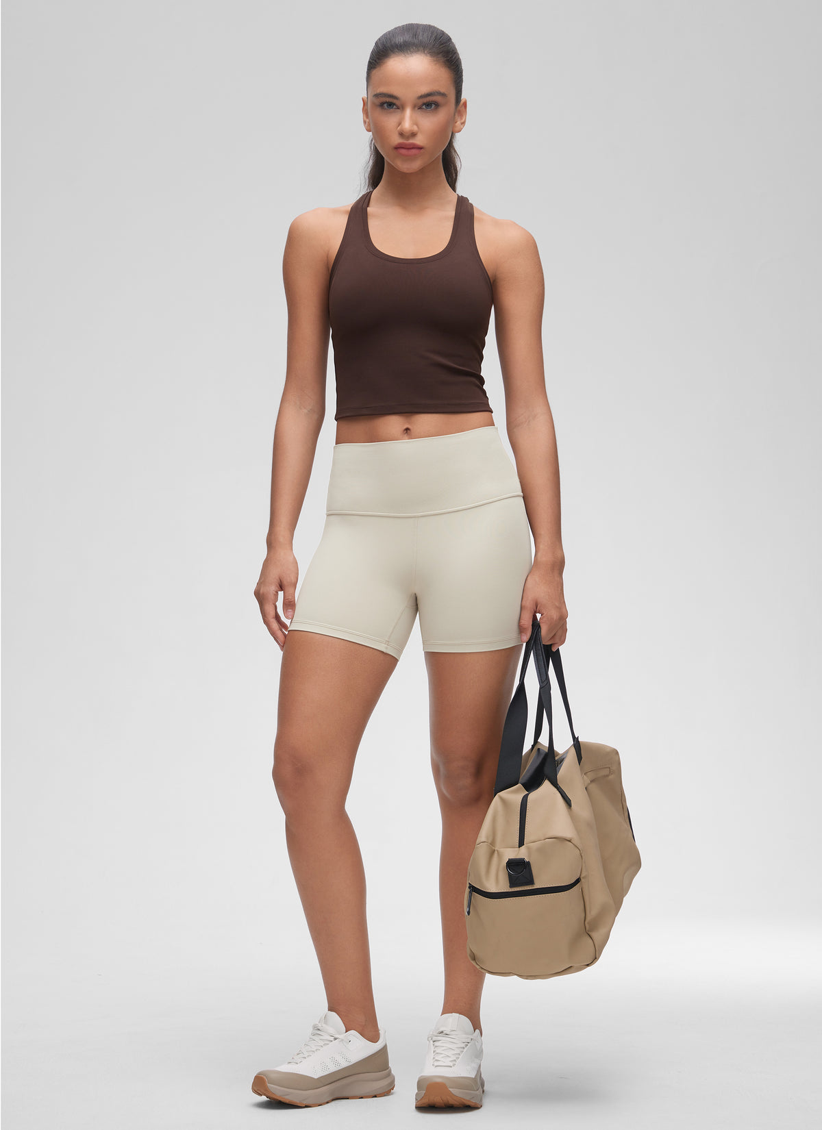 CRZ YOGA Women's Butterluxe Scoop Neck Racerback Cropped Lounge Yoga Tank Hot Fudge Brown @model_info:Winma