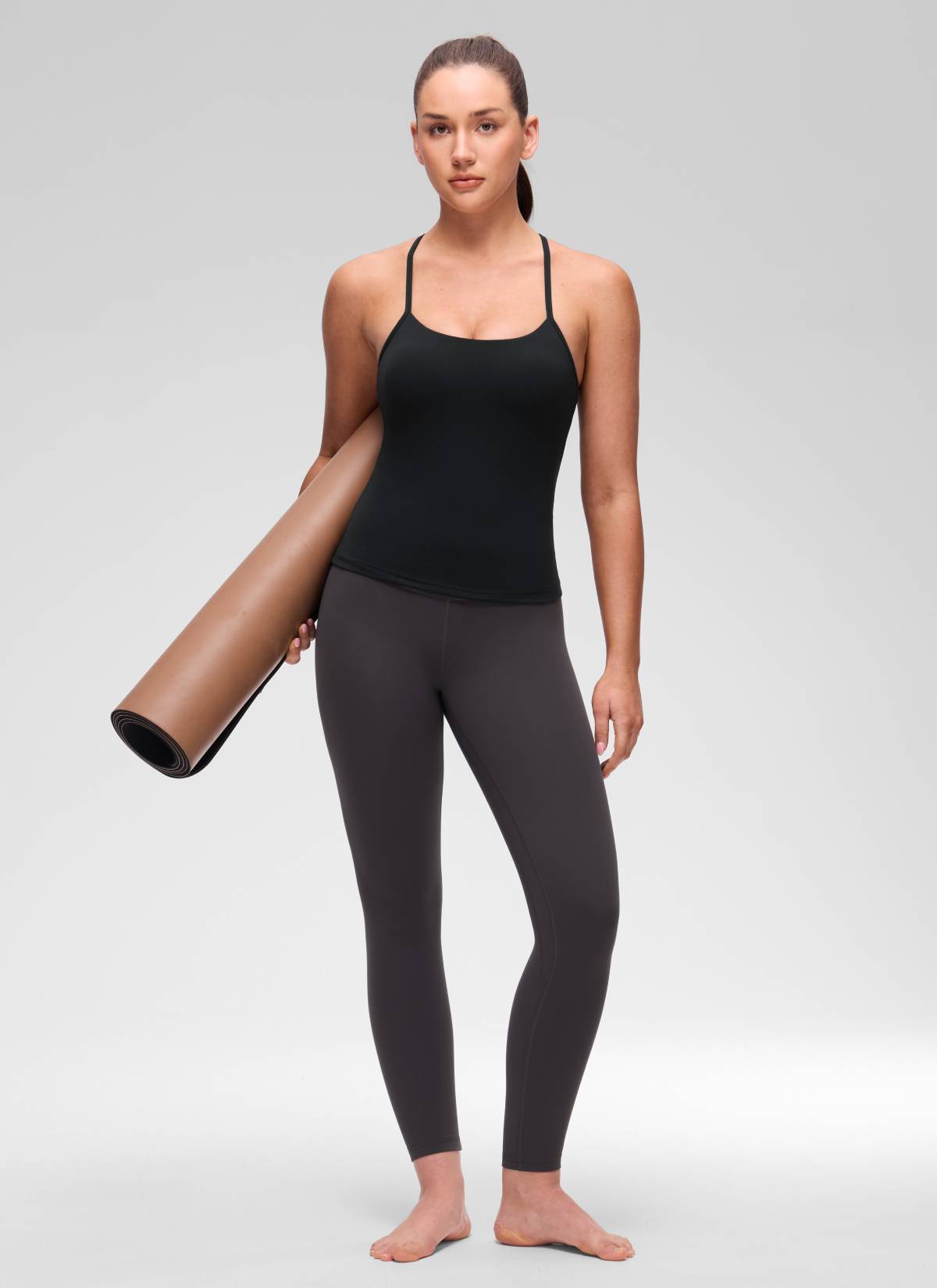 CRZ YOGA Women's Yoga Slim Fit Butterluxe Built-in Bra Tank Y Back Black @model_info:Brooklyn