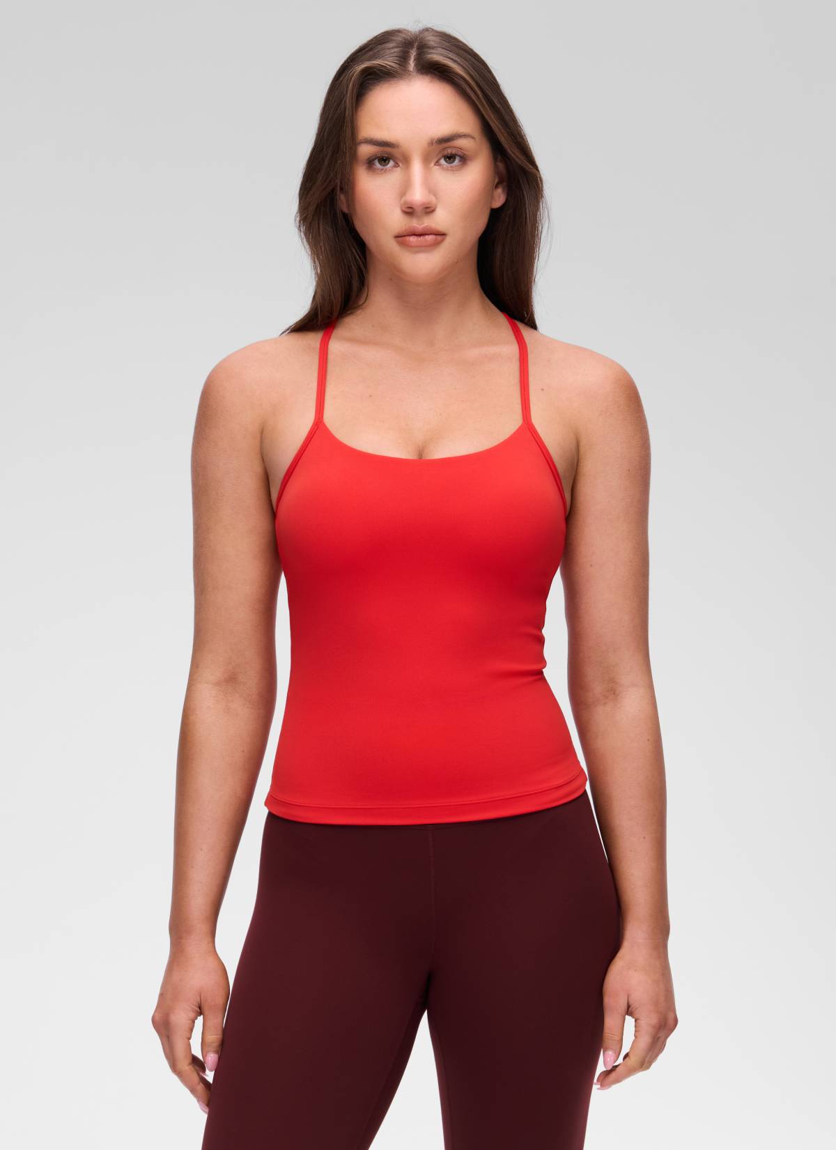 CRZ YOGA Women's Yoga Slim Fit Butterluxe Built-in Bra Tank Y Back Deep Red @model_info:Brooklyn
