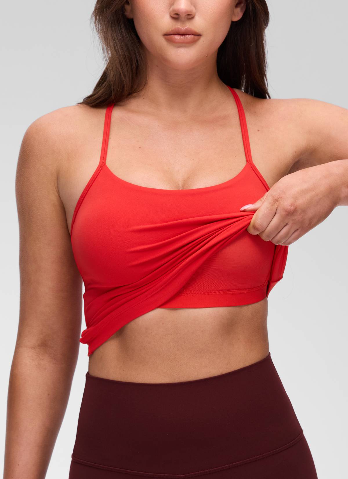 CRZ YOGA Women's Yoga Slim Fit Butterluxe Built-in Bra Tank Y Back Deep Red @model_info:Brooklyn