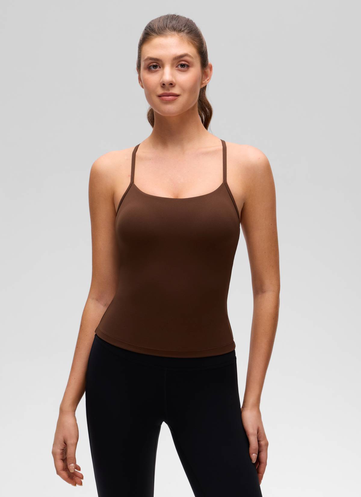 CRZ YOGA Women's Yoga Slim Fit Butterluxe Built-in Bra Tank Y Back Lava Brown