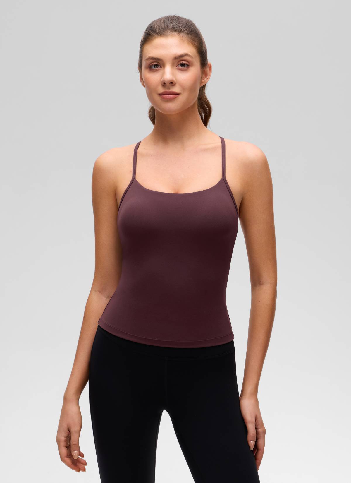CRZ YOGA Women's Yoga Slim Fit Butterluxe Built-in Bra Tank Y Back Ripe Plum @model_info:Gelya