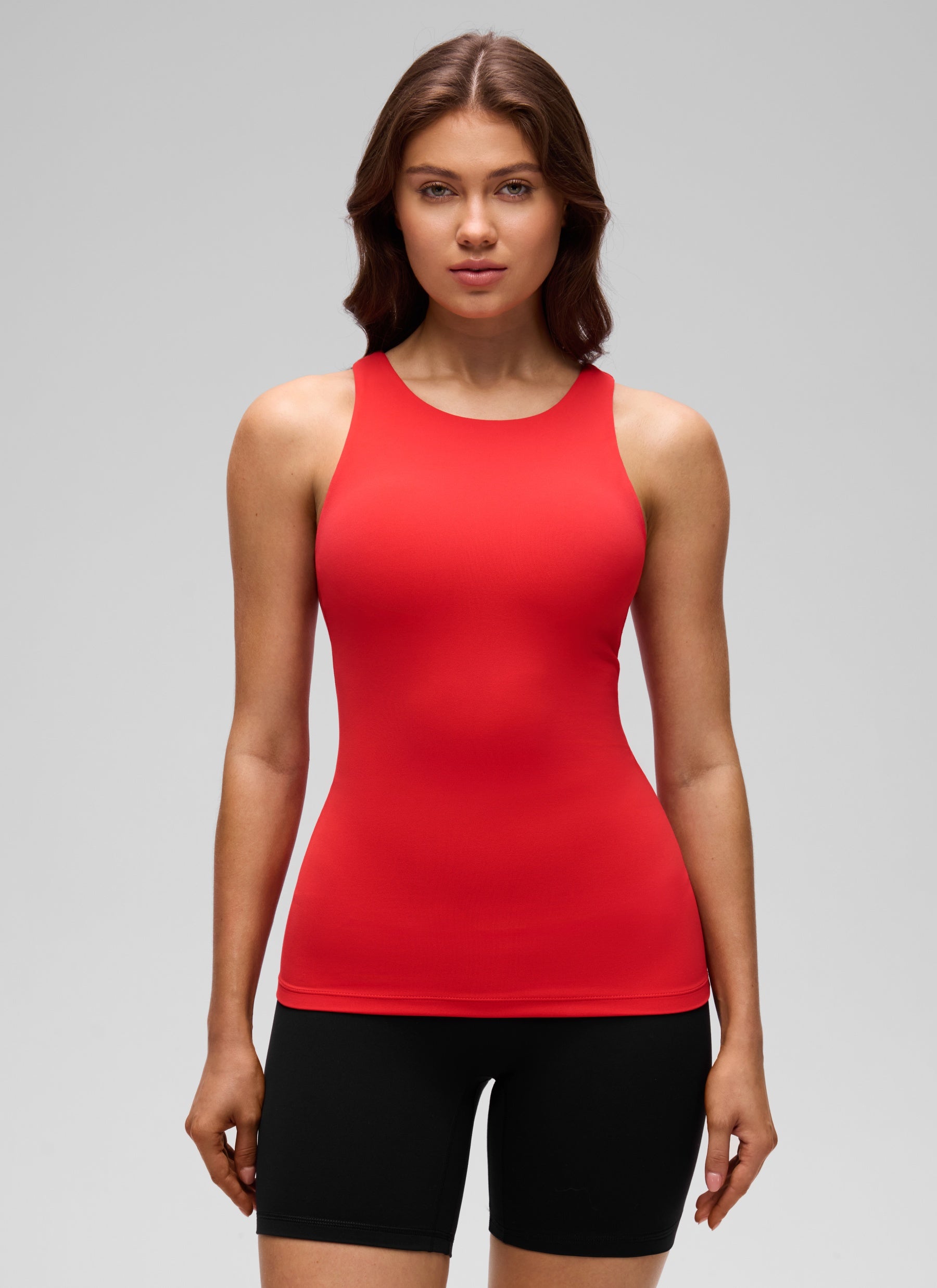 CRZ YOGA Women's Yoga Slim Fit Top Butterluxe Tank Racerback High Neck Deep Red
