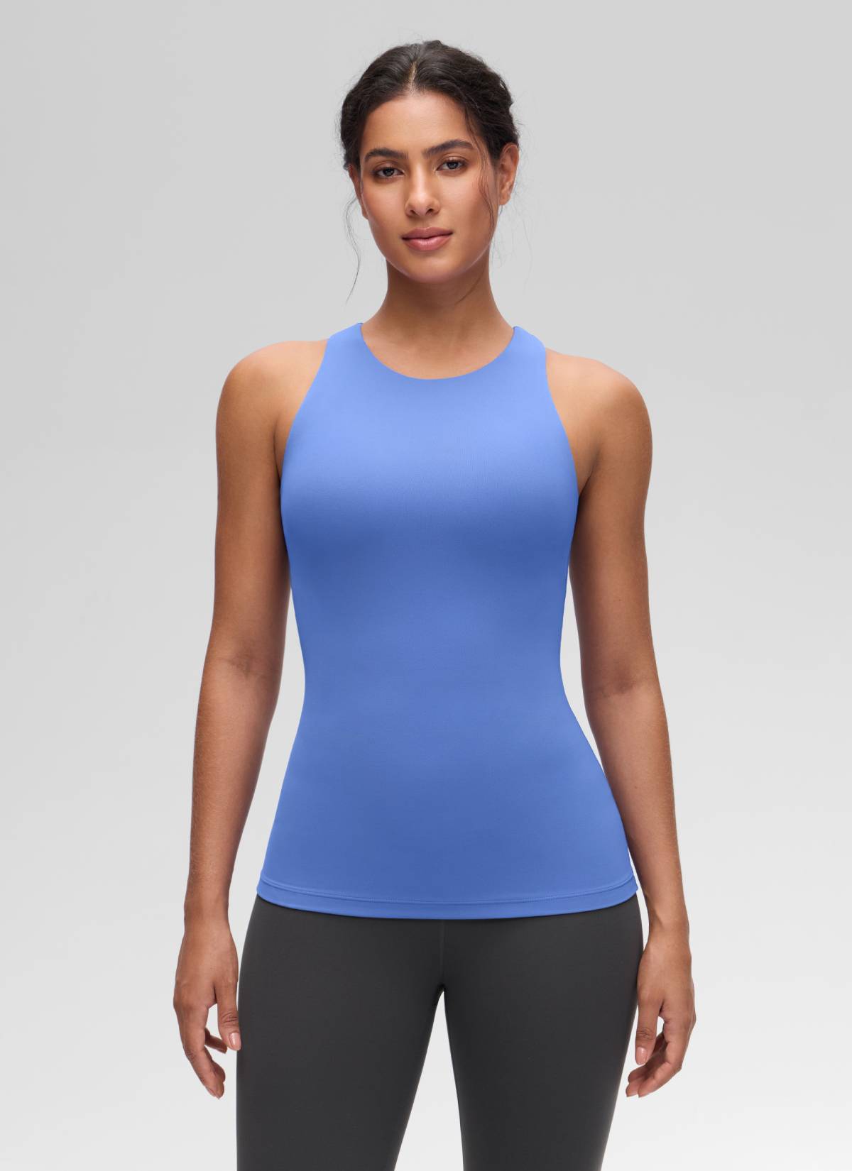CRZ YOGA Women's Yoga Slim Fit Top Butterluxe Tank Racerback High Neck Wild Indigo @model_info:Carol