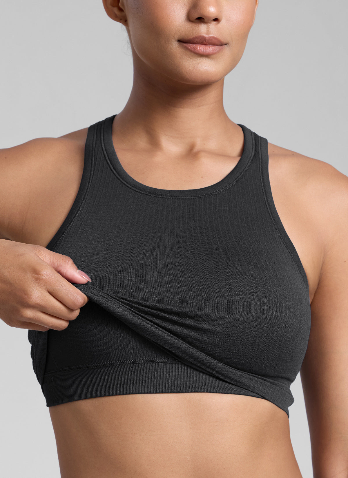 CRZ YOGA Women's Yoga Slim Fit Tops Seamless Longline Tank High Neck Black