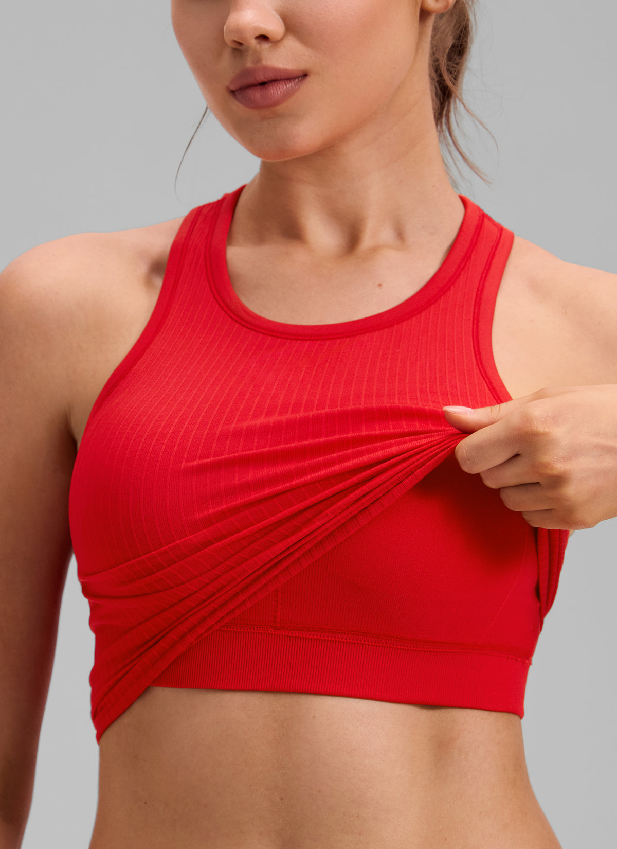 CRZ YOGA Women's Yoga Slim Fit Tops Seamless Longline Tank High Neck Deep Red @model_info:V