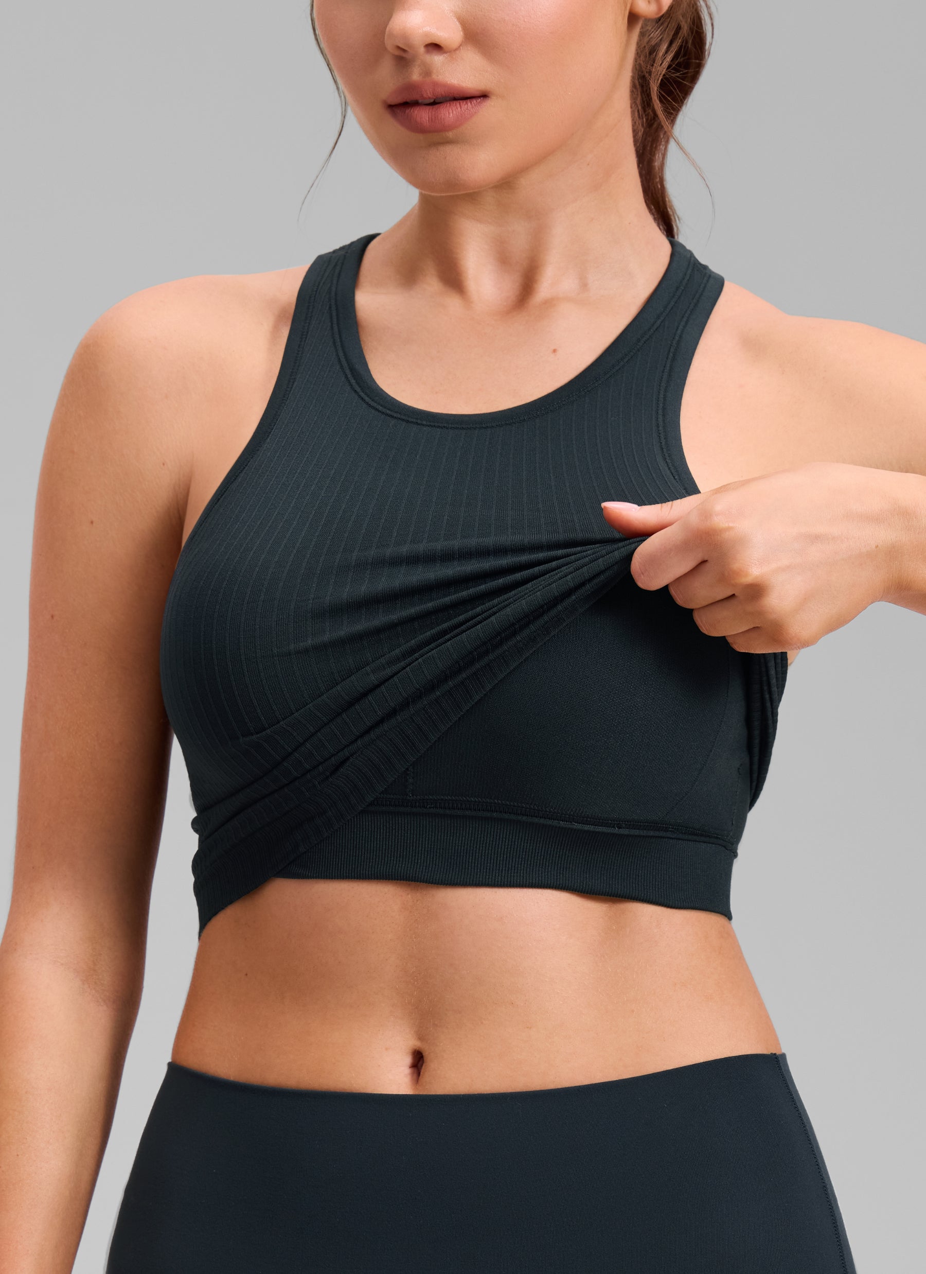 CRZ YOGA Women's Yoga Slim Fit Tops Seamless Longline Tank High Neck True Navy