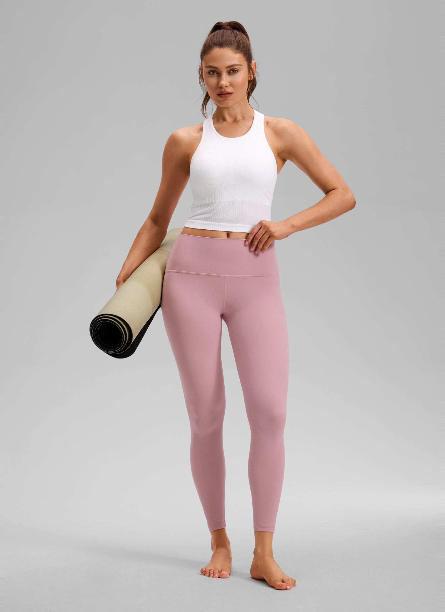 CRZ YOGA Women's Yoga Slim Fit Tops Seamless Longline Tank High Neck White
