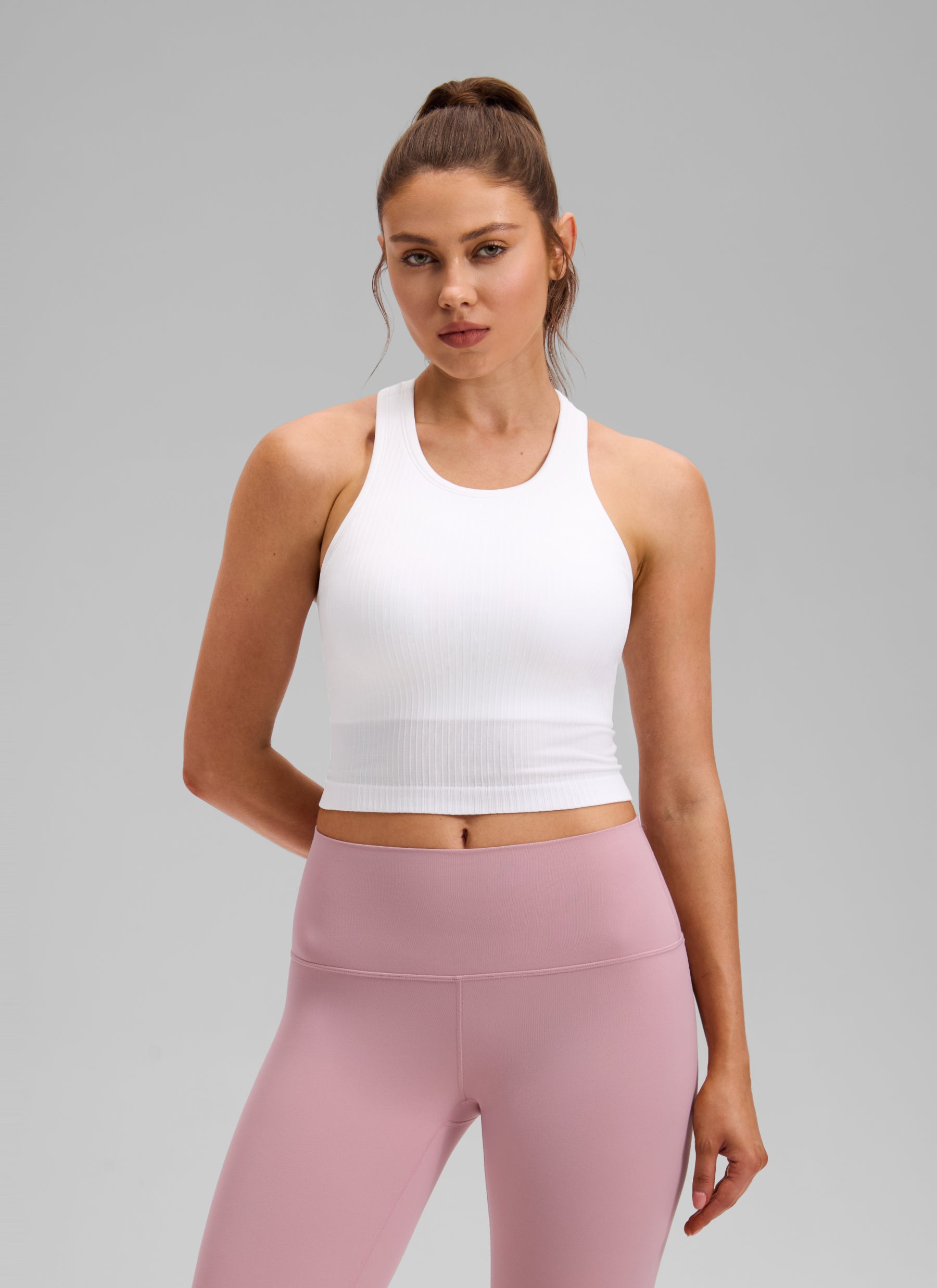 CRZ YOGA Women's Yoga Slim Fit Tops Seamless Longline Tank High Neck White