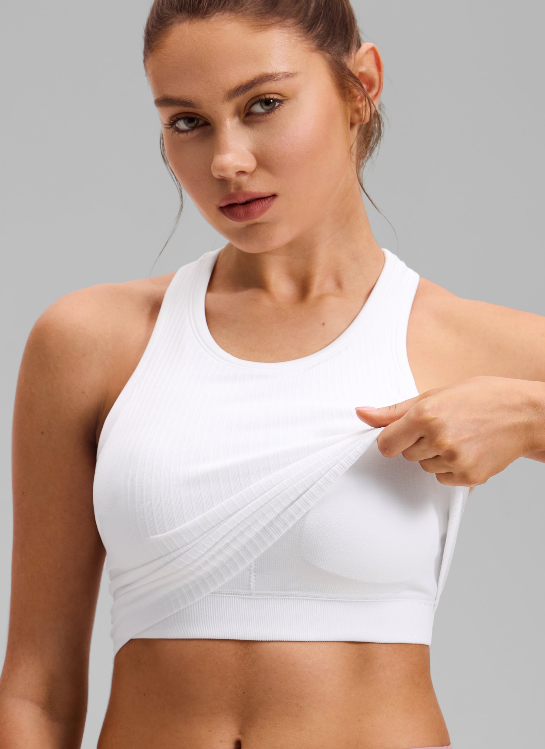 CRZ YOGA Women's Yoga Slim Fit Tops Seamless Longline Tank High Neck White