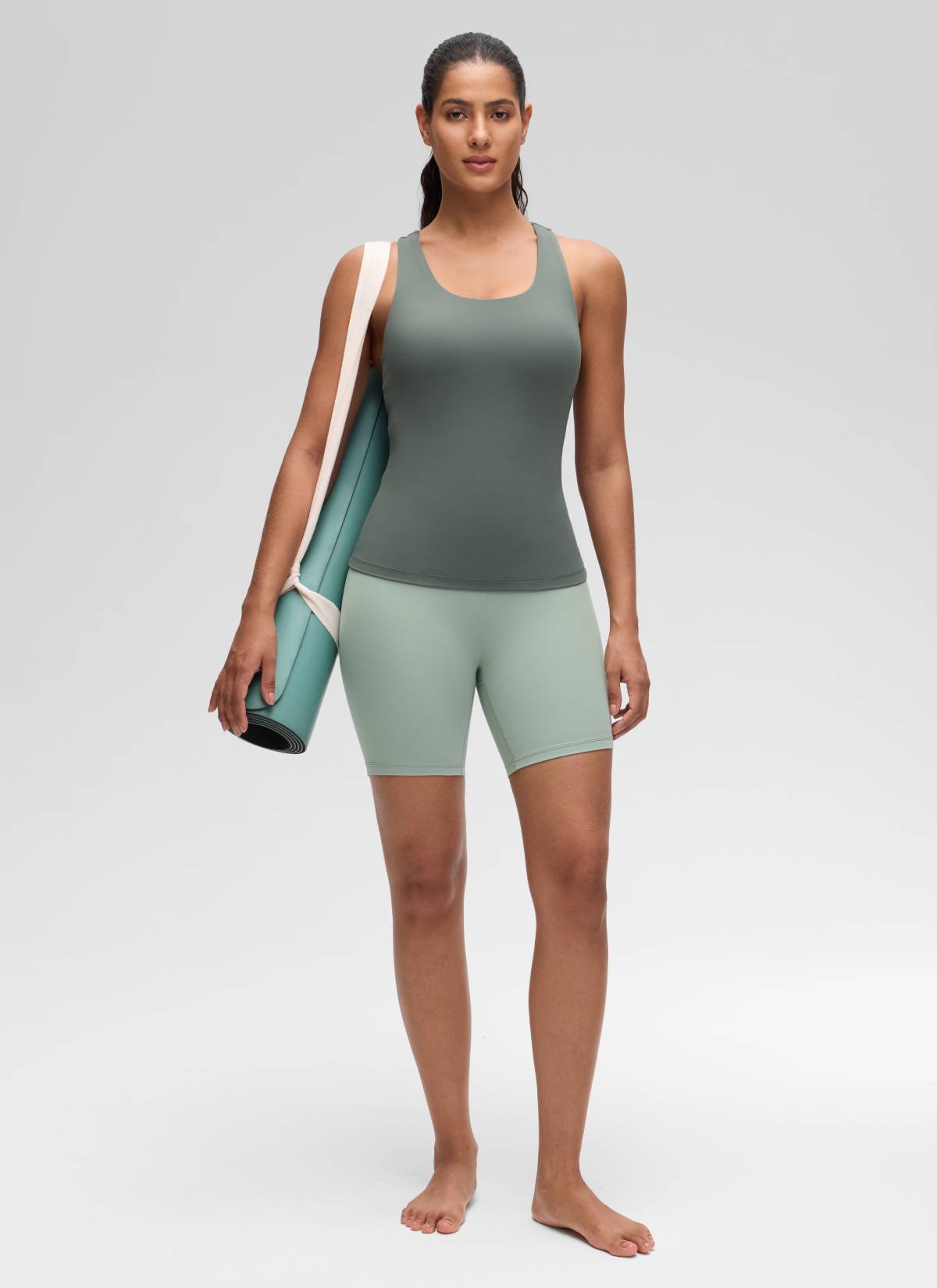 CRZ YOGA Women's Yoga Tight Fit Tops Butterluxe Built-in Bra Tank Grey Sage