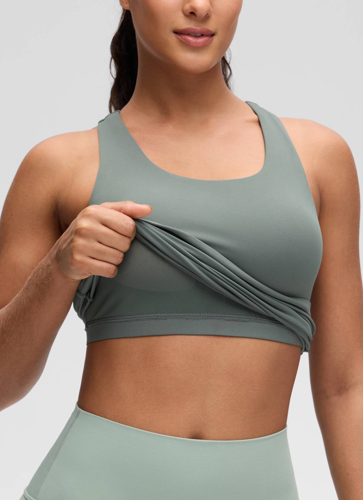 CRZ YOGA Women's Yoga Tight Fit Tops Butterluxe Built-in Bra Tank Grey Sage