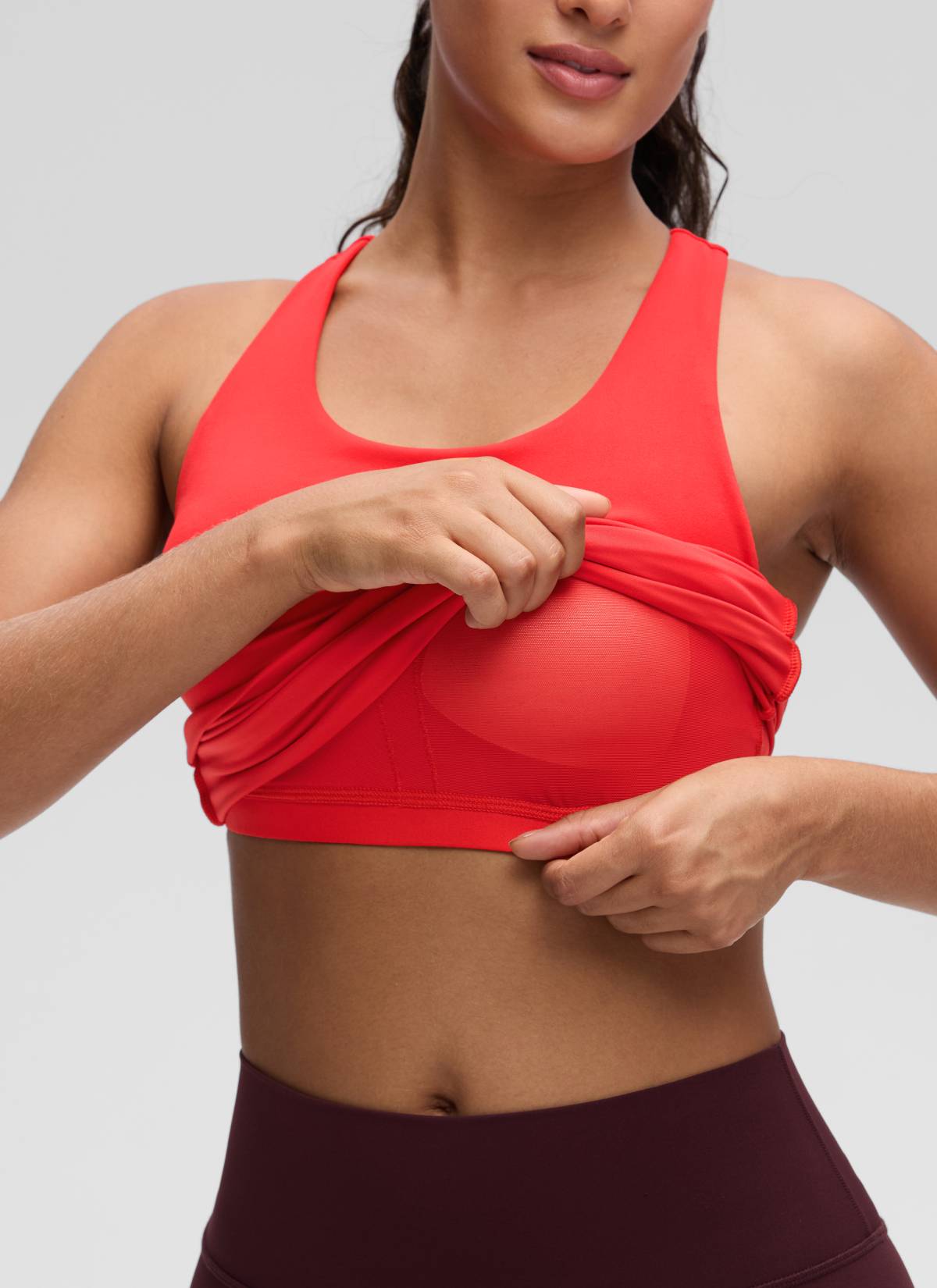 CRZ YOGA Women's Yoga Tight Fit Tops Butterluxe Built-in Bra Tank Deep Red