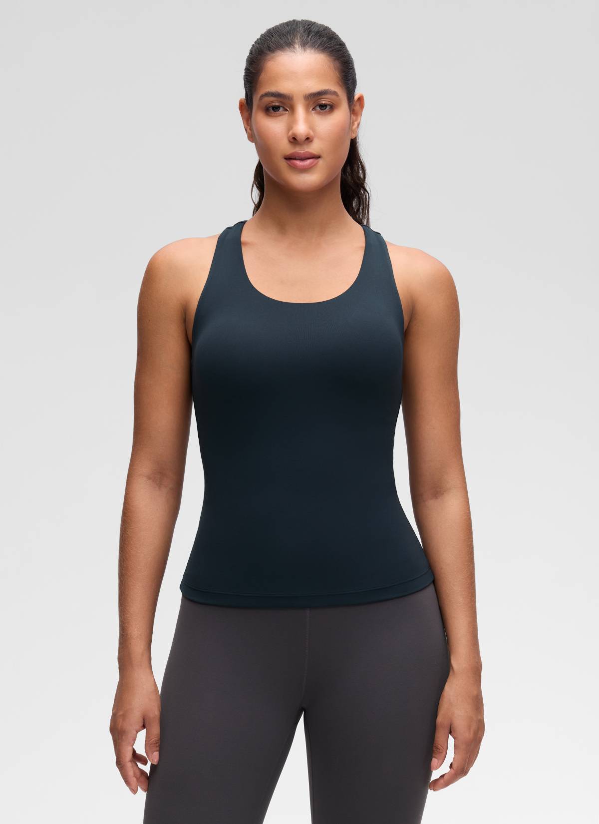 CRZ YOGA Women's Yoga Tight Fit Tops Butterluxe Built-in Bra Tank True Navy