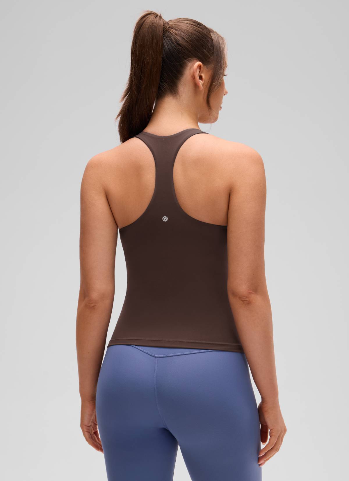 CRZ YOGA Women's Yoga Tight Fit Tops Butterluxe Built-in Bra Tank Hot Fudge Brown