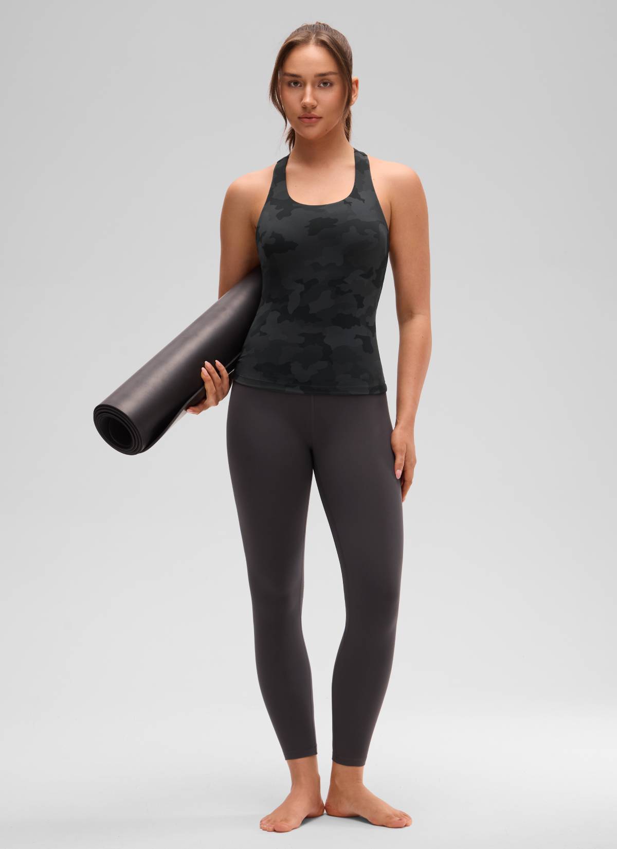 CRZ YOGA Women's Yoga Tight Fit Tops Butterluxe Built-in Bra Tank Dark Grey Camouflage 2