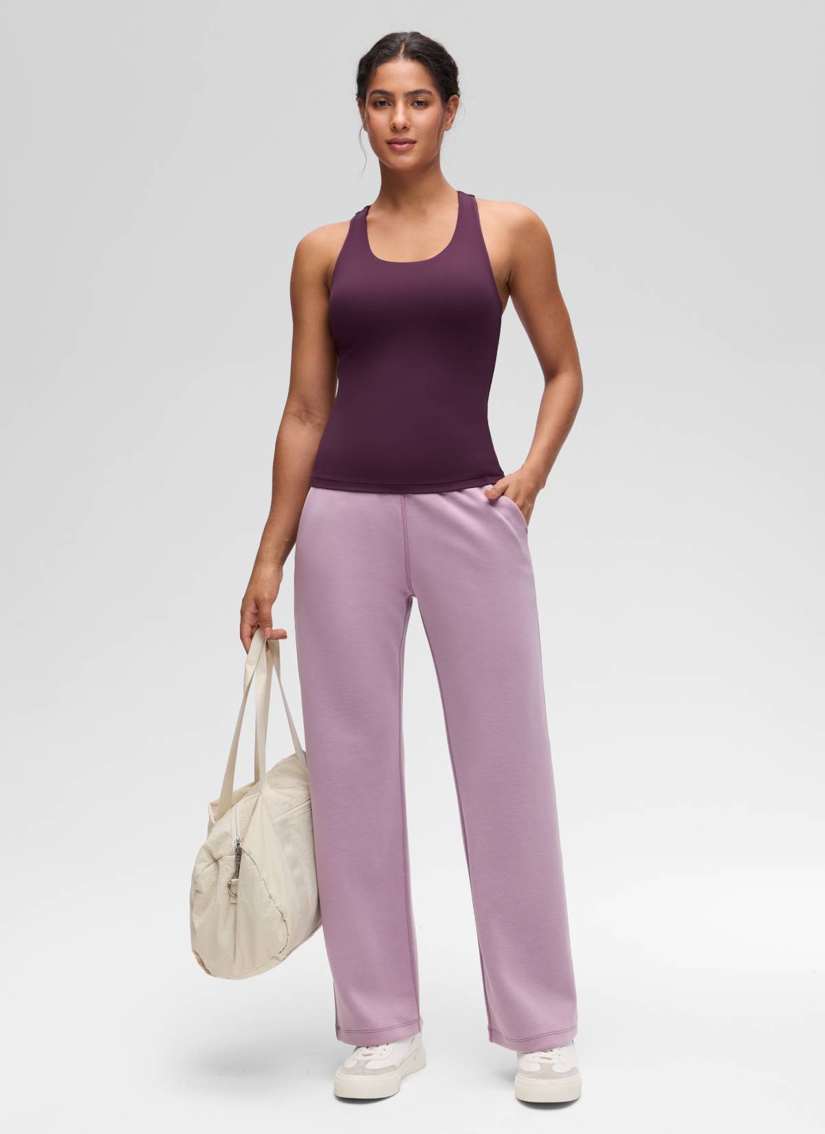 CRZ YOGA Women's Yoga Tight Fit Tops Butterluxe Built-in Bra Tank Deep Purple